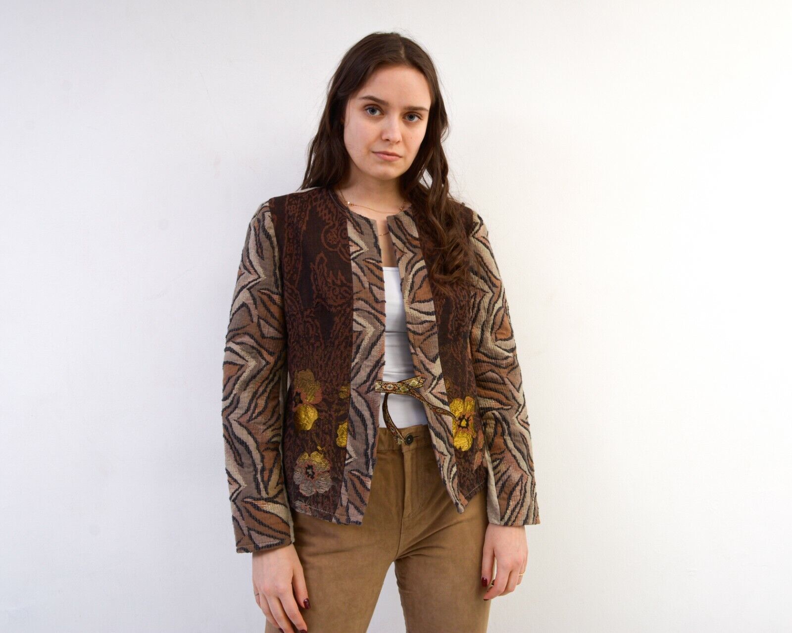 Other × Vintage Linen Blazer Jacket Cardigan Traditional Embroidery Size M / US 6-8 / IT 42-44 - 1 Thumbnail