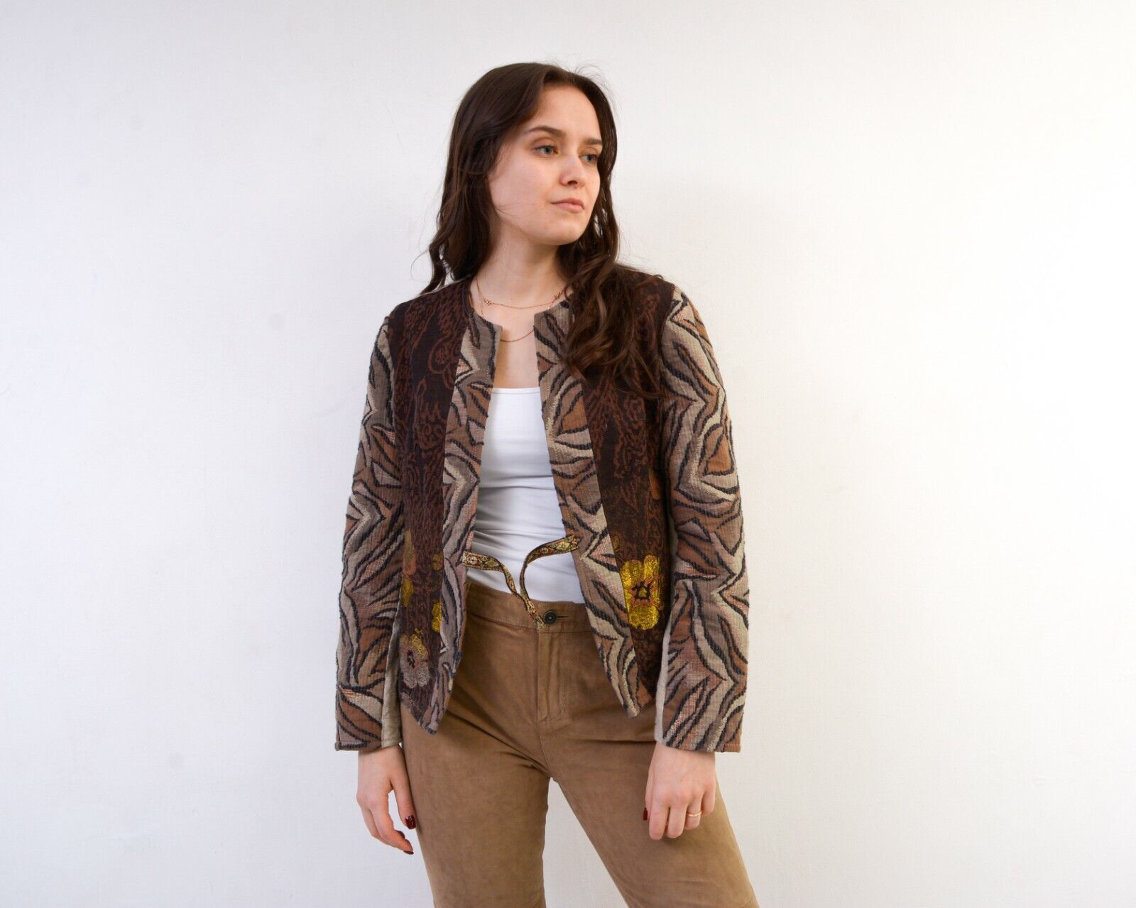Other × Vintage Linen Blazer Jacket Cardigan Traditional Embroidery Size M / US 6-8 / IT 42-44 - 2 Thumbnail