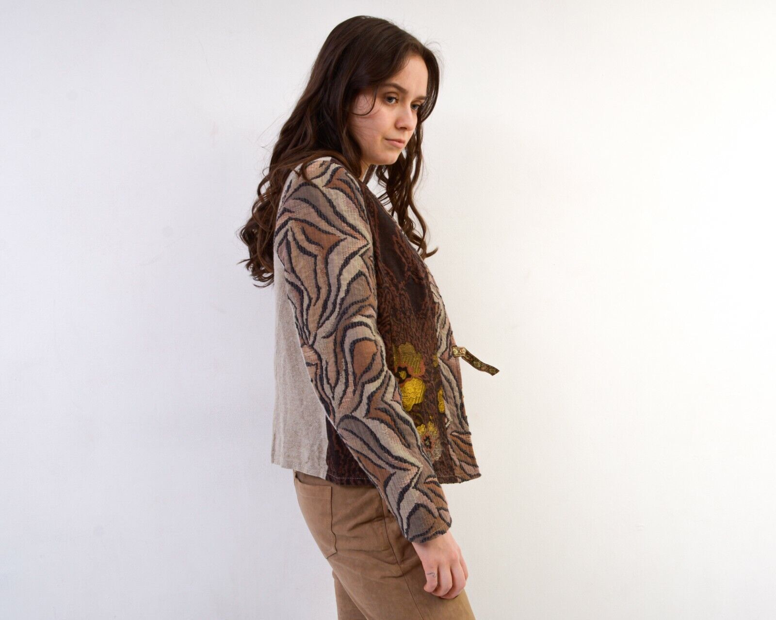 Other × Vintage Linen Blazer Jacket Cardigan Traditional Embroidery Size M / US 6-8 / IT 42-44 - 3 Thumbnail