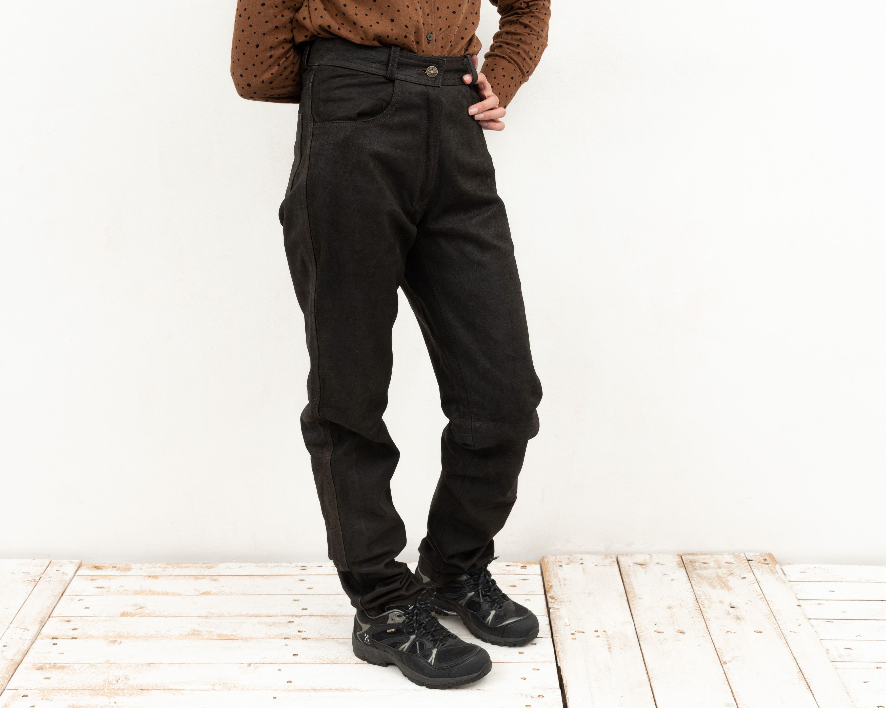 Other × Vintage Buffalo Leather Biker Trousers Straight Pants Motorcycle Zip Size 27" / US 4 / IT 40 - 2 Thumbnail