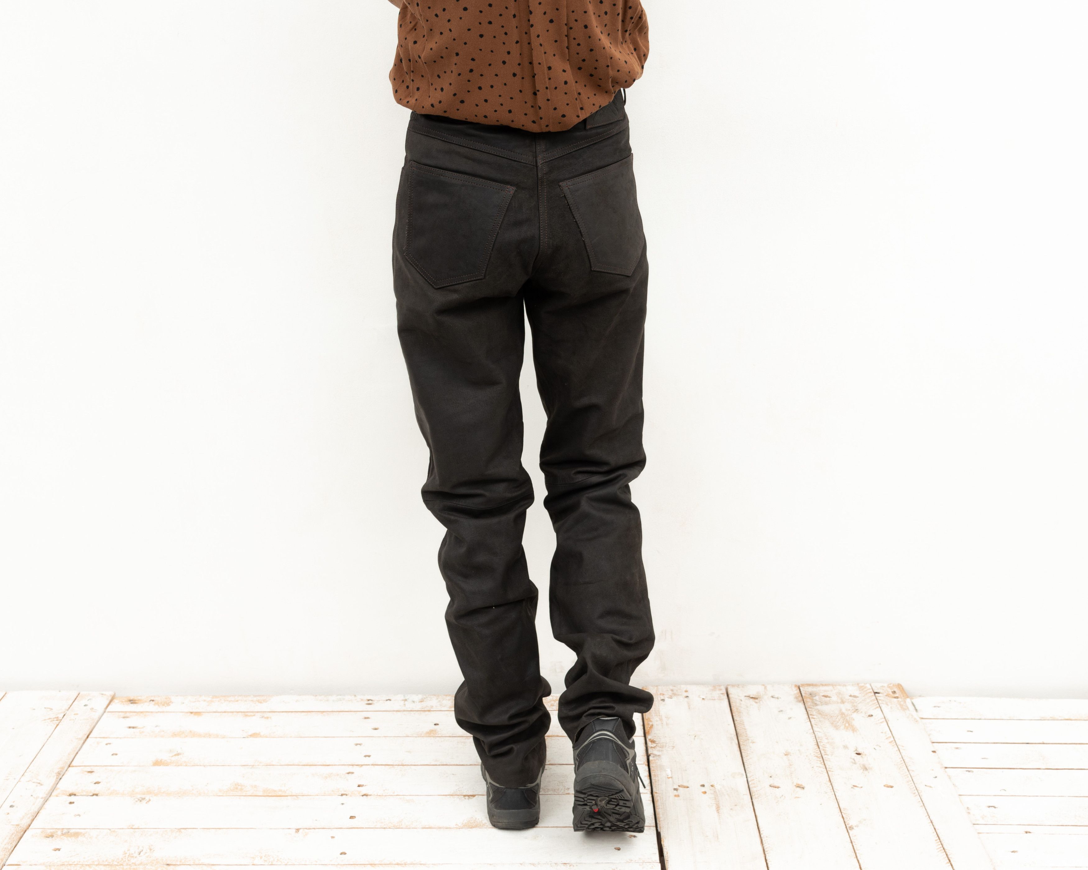 Other × Vintage Buffalo Leather Biker Trousers Straight Pants Motorcycle Zip Size 27" / US 4 / IT 40 - 5 Thumbnail