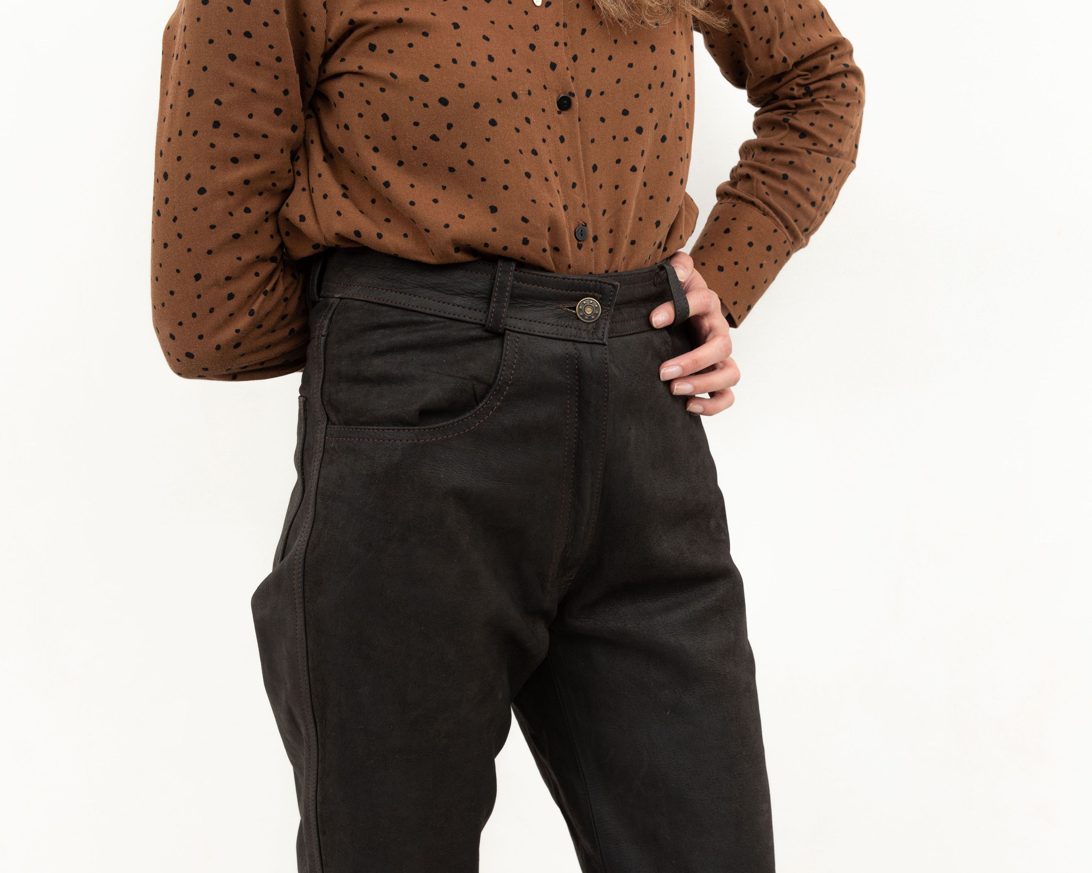 Other × Vintage Buffalo Leather Biker Trousers Straight Pants Motorcycle Zip Size 27" / US 4 / IT 40 - 3 Thumbnail