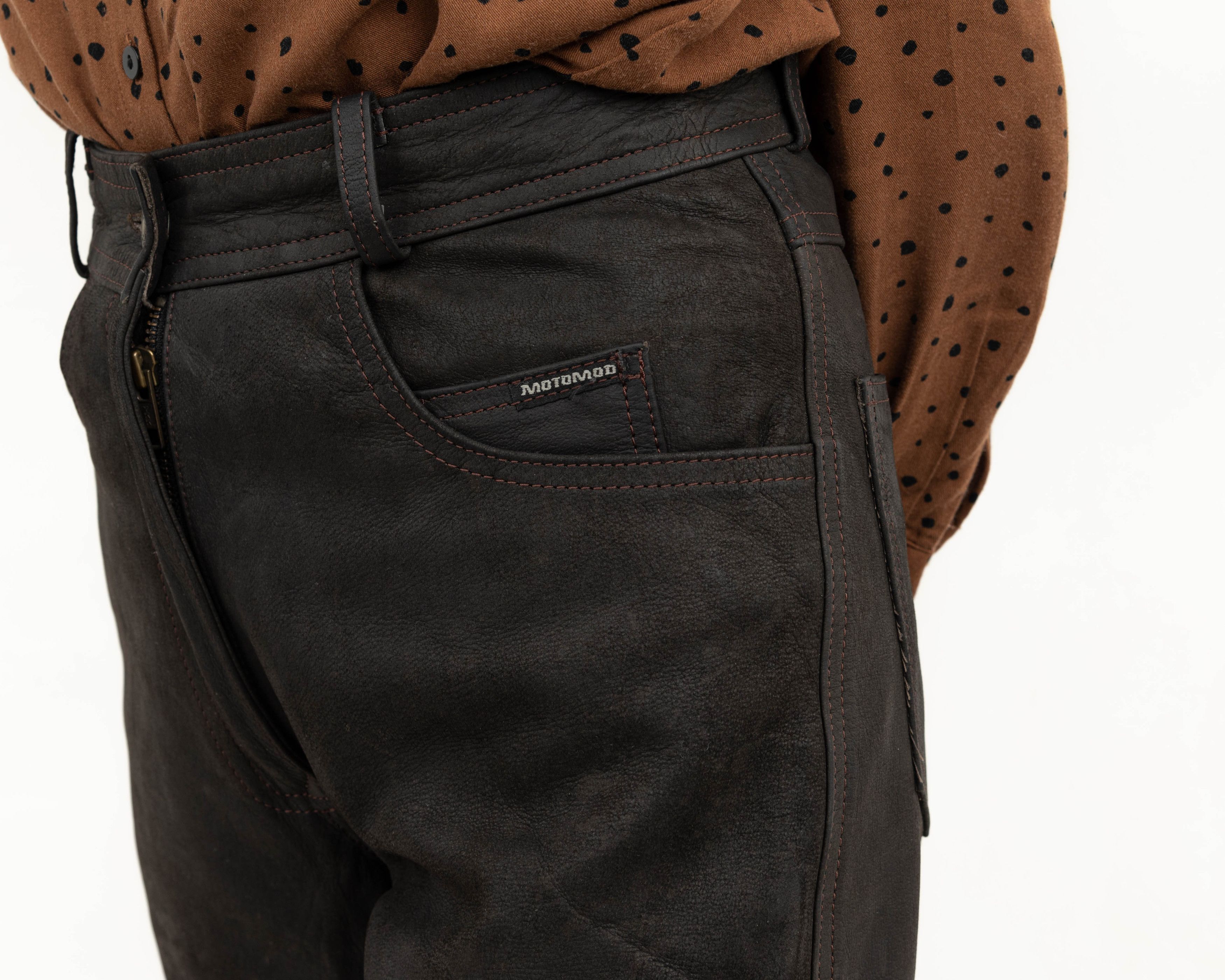 Other × Vintage Buffalo Leather Biker Trousers Straight Pants Motorcycle Zip Size 27" / US 4 / IT 40 - 4 Thumbnail