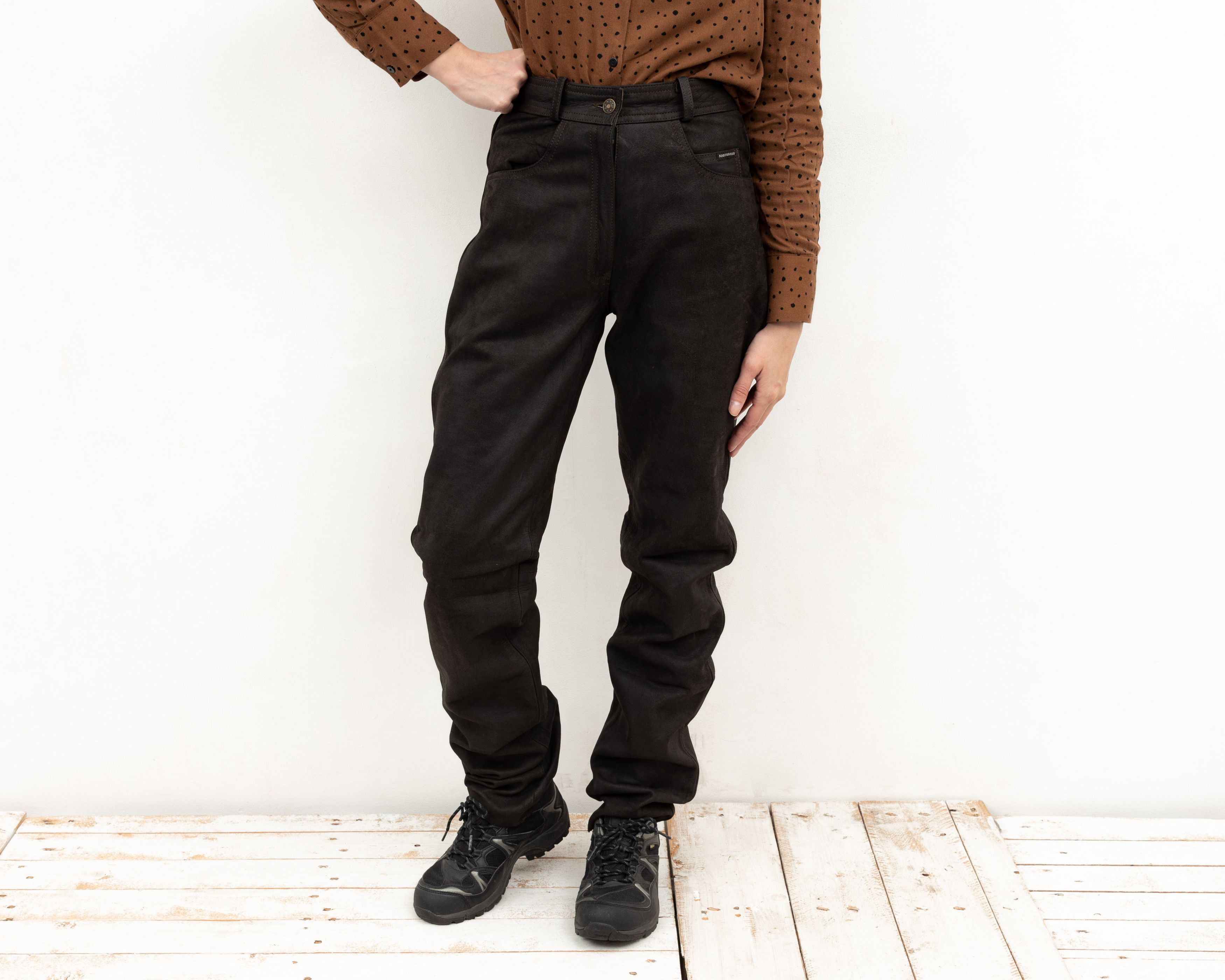Other × Vintage Buffalo Leather Biker Trousers Straight Pants Motorcycle Zip Size 27" / US 4 / IT 40 - 1 Thumbnail