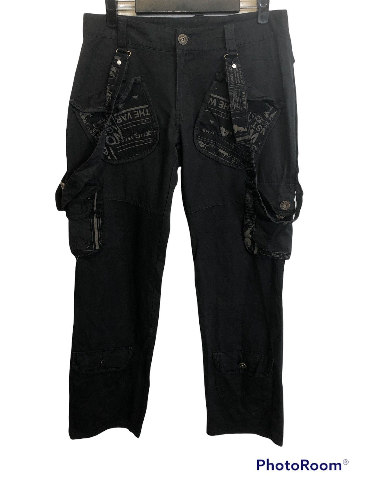 image of Seditionaries Unknown Brand Parachute Cargo Pants Punk Style Bondage in Black, Men's (Size 31)