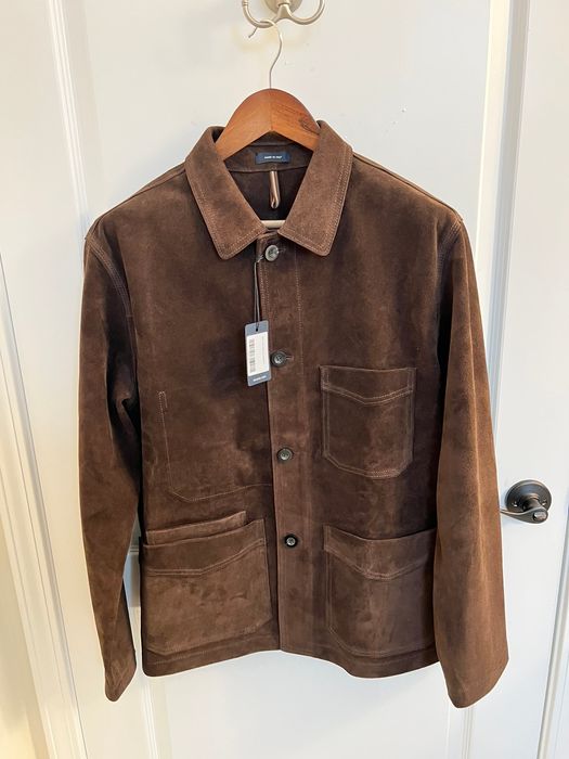 Drakes Chocolate Brown Heavy Suede Five-Pocket Chore Jacket - sz 42 ...