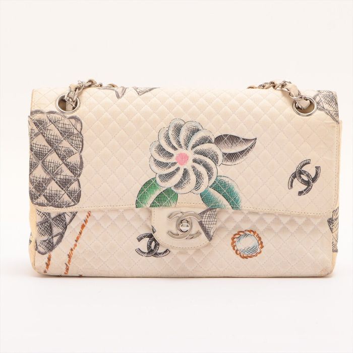 Chanel Chanel Classic Beige Multicolor Quilted Canvas Flower Art