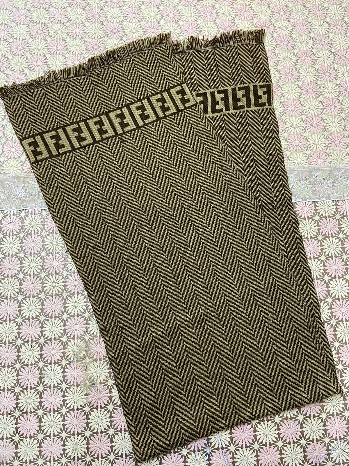 image of Fendi Cravatte Wool Scarf in Chocolate, Men's