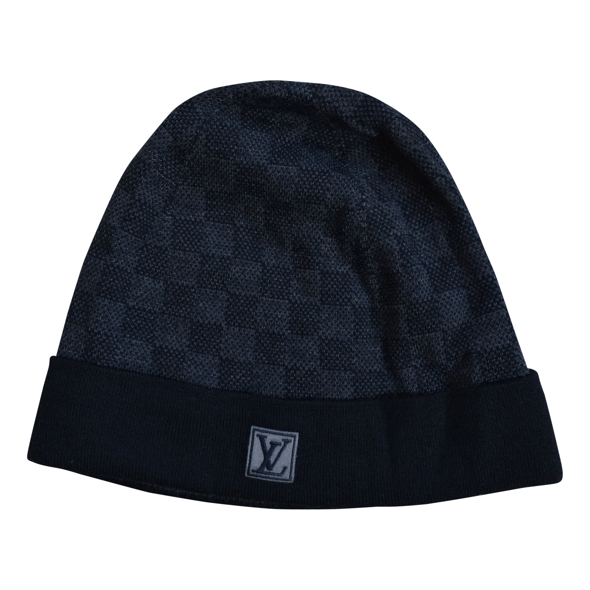 image of Louis Vuitton Damier Initiales Beanie Hat in Graphite Black, Men's