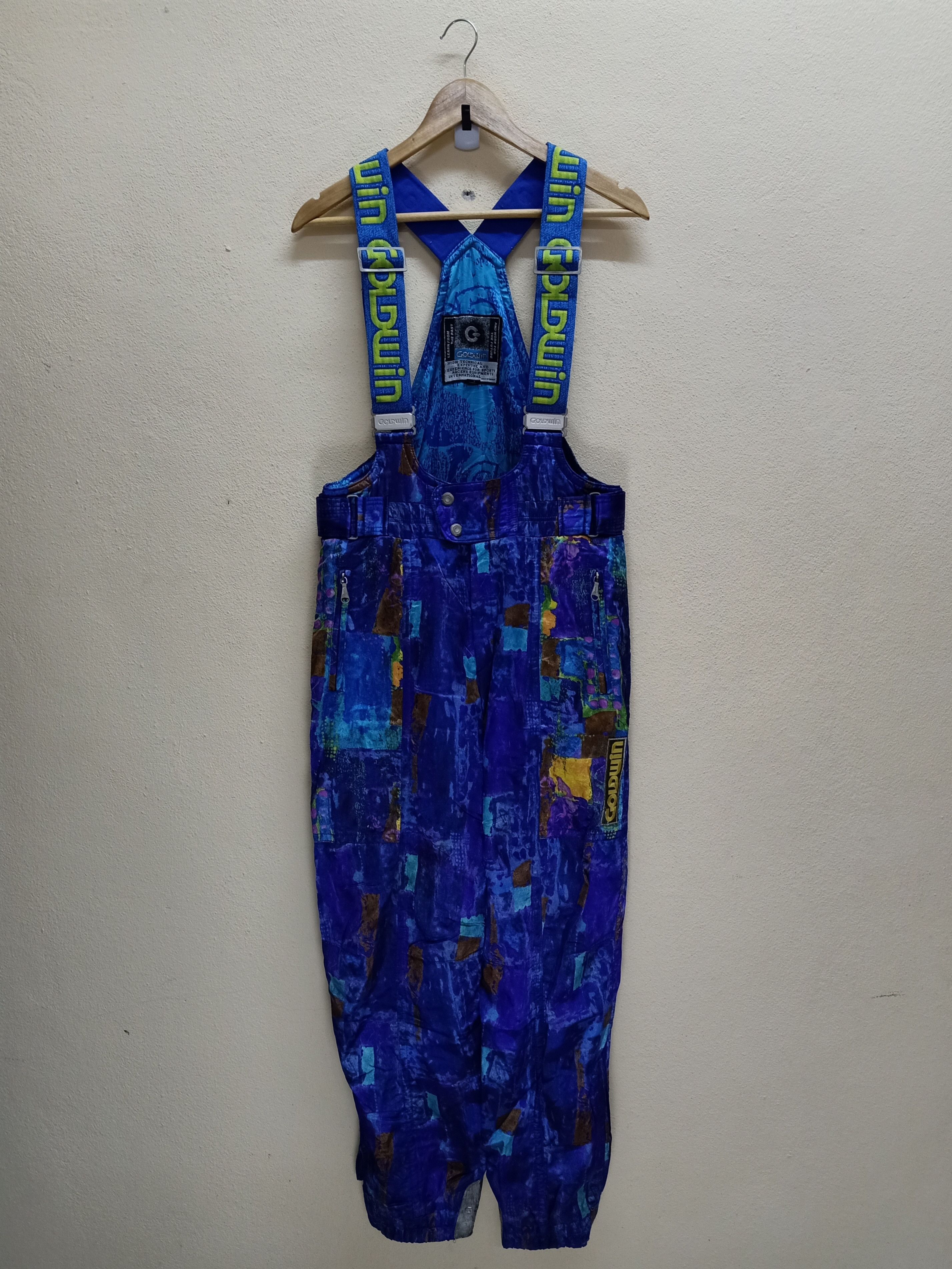 Image of Goldwin x Ski Blue Abstract Multicolored Ski Suits Stretch Waist Overall, Men's (Size 34)