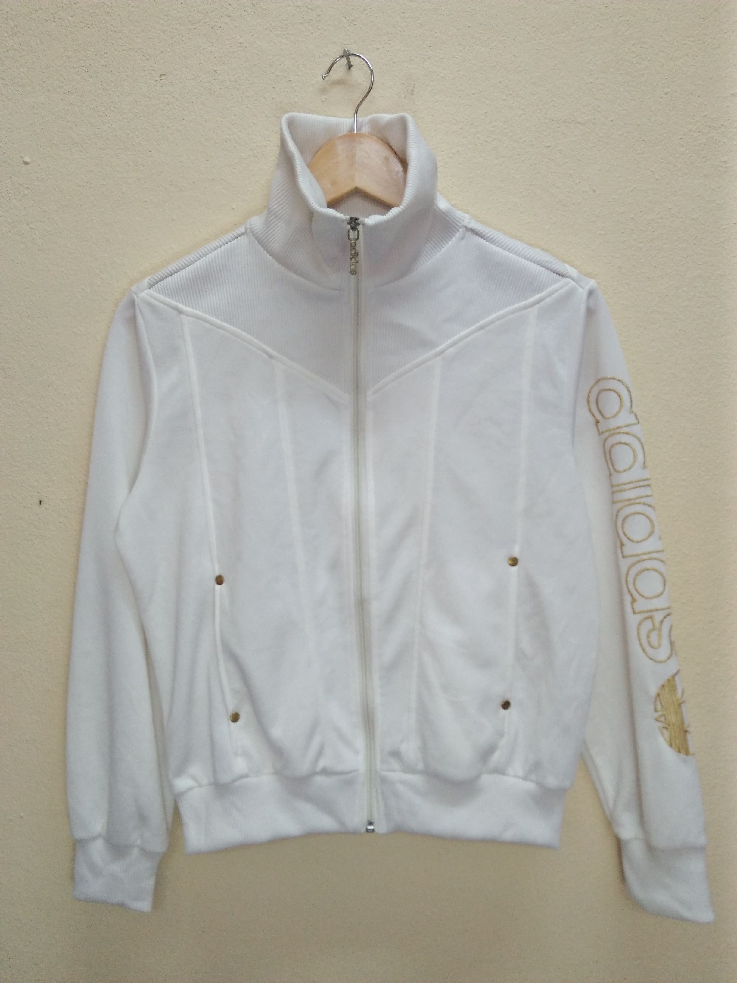 Adidas ADIDAS Gold Embroidered Logo White Jacket Size L / US 10 / IT 46 - 2 Thumbnail