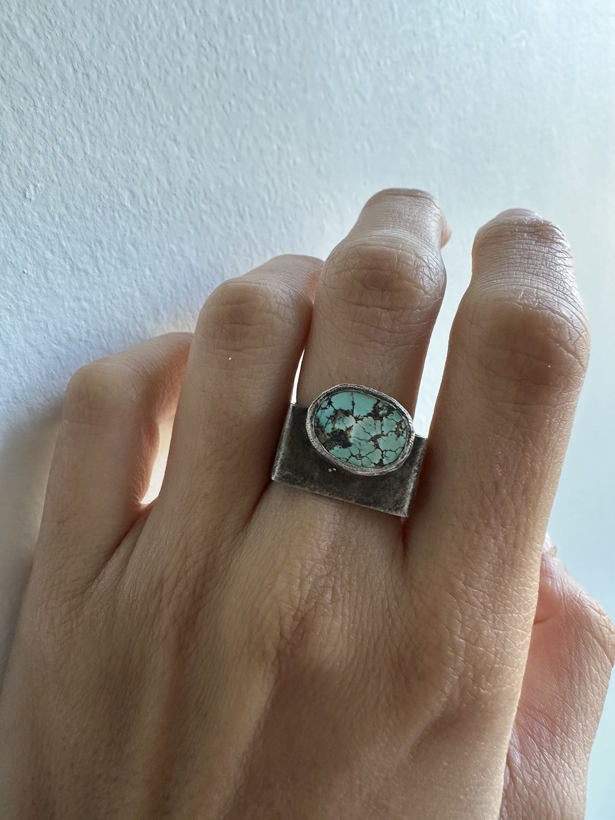 Handmade Handmade Genuine Persian Turquoise Stone Silver Square Ring Size ONE SIZE - 2 Thumbnail