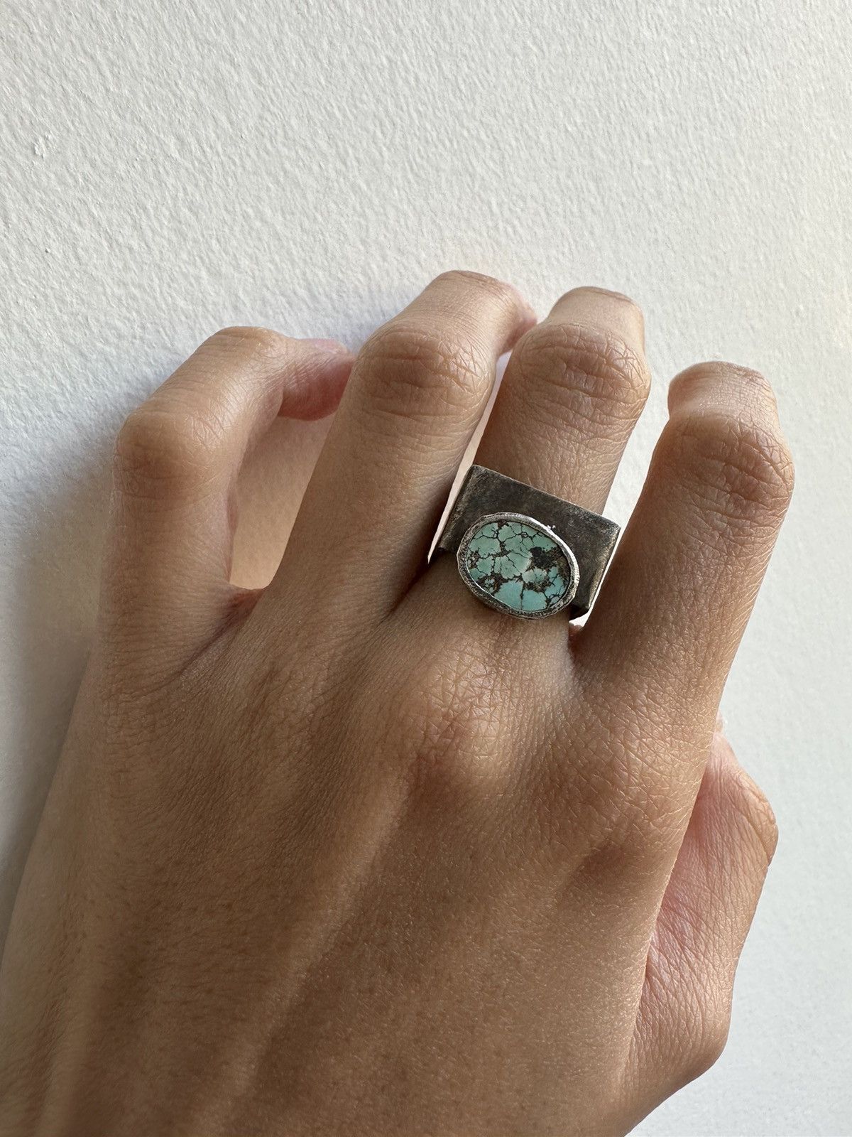 Handmade Handmade Genuine Persian Turquoise Stone Silver Square Ring Size ONE SIZE - 1 Thumbnail