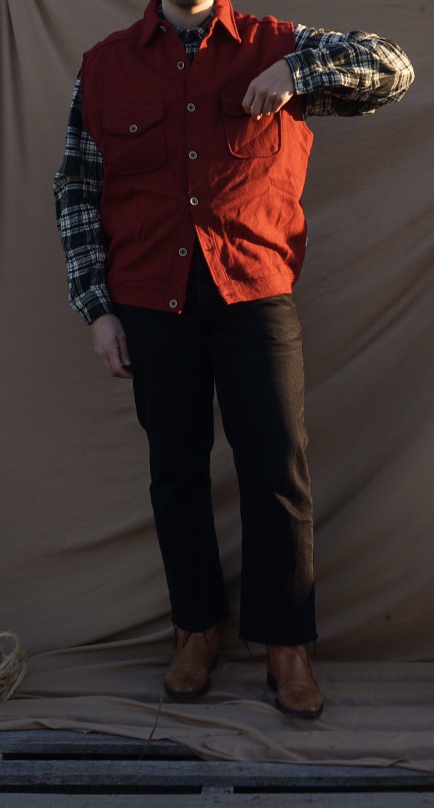 made in CANADA red WOOL western vest