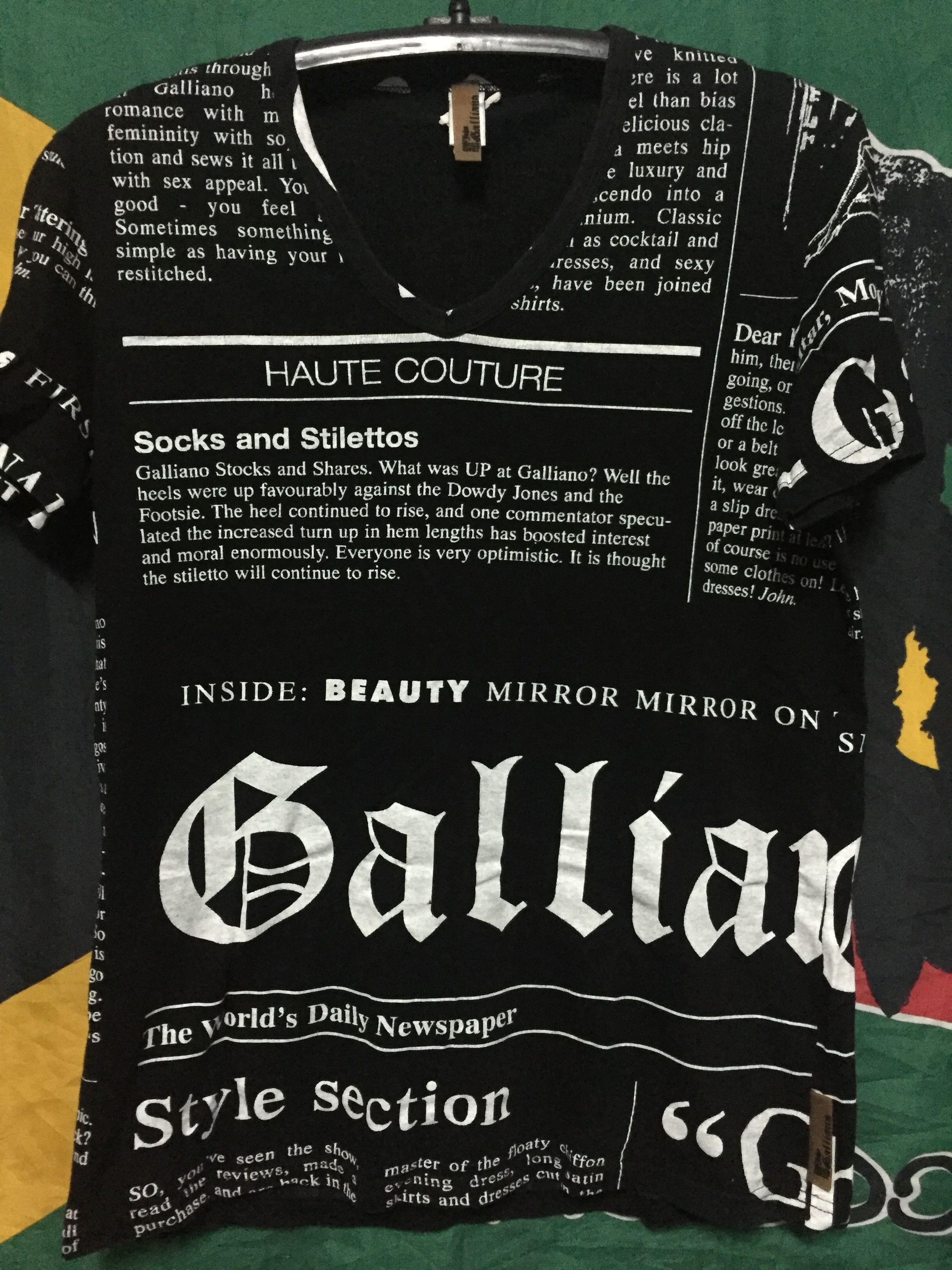 John Galliano RARE!!! John Galliano V Neck Overprint Newspaper