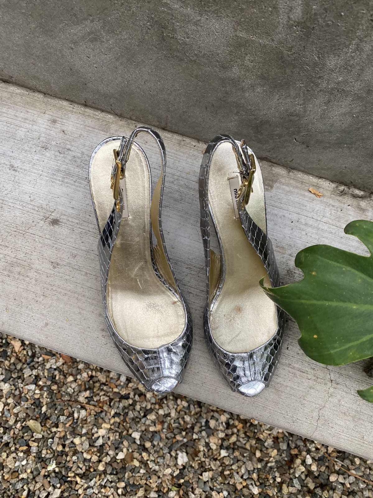 Miu Miu 💎🐍 MIU MIU silver snake skin finish WEDGES Size US 6.5 / IT 36.5 - 4 Thumbnail