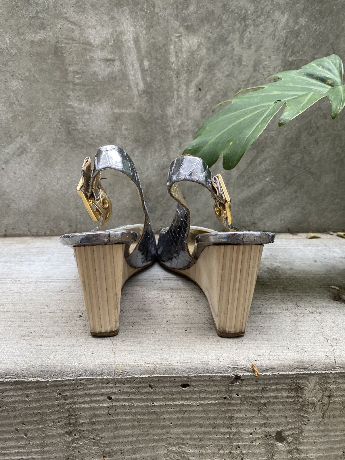 Miu Miu 💎🐍 MIU MIU silver snake skin finish WEDGES Size US 6.5 / IT 36.5 - 6 Thumbnail