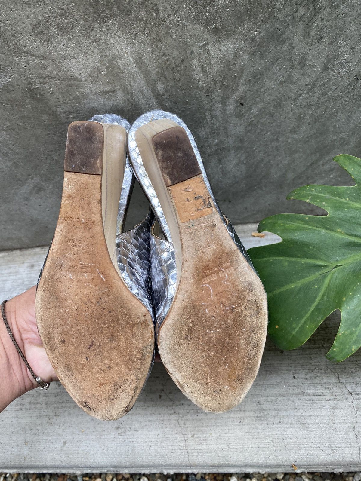 Miu Miu 💎🐍 MIU MIU silver snake skin finish WEDGES Size US 6.5 / IT 36.5 - 8 Thumbnail