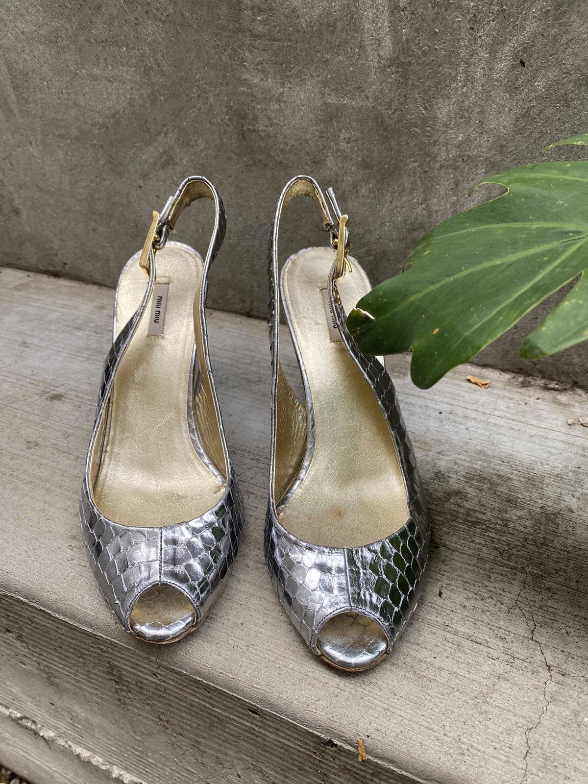 Miu Miu 💎🐍 MIU MIU silver snake skin finish WEDGES Size US 6.5 / IT 36.5 - 5 Thumbnail