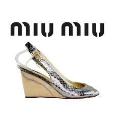 Miu Miu 💎🐍 MIU MIU silver snake skin finish WEDGES Size US 6.5 / IT 36.5 - 2 Thumbnail