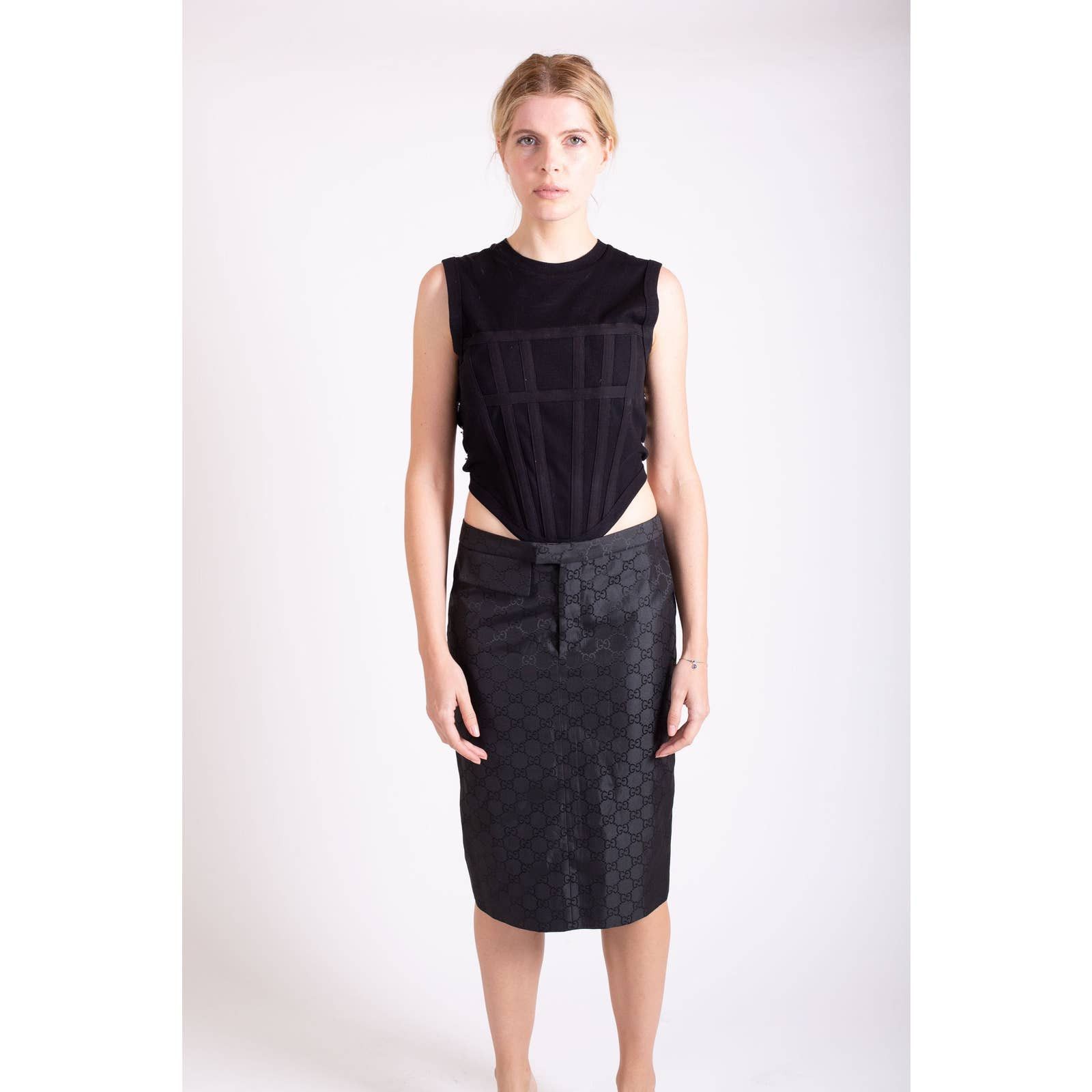 Vintage GUCCI Black Monogram Web Midi Skirt XS S