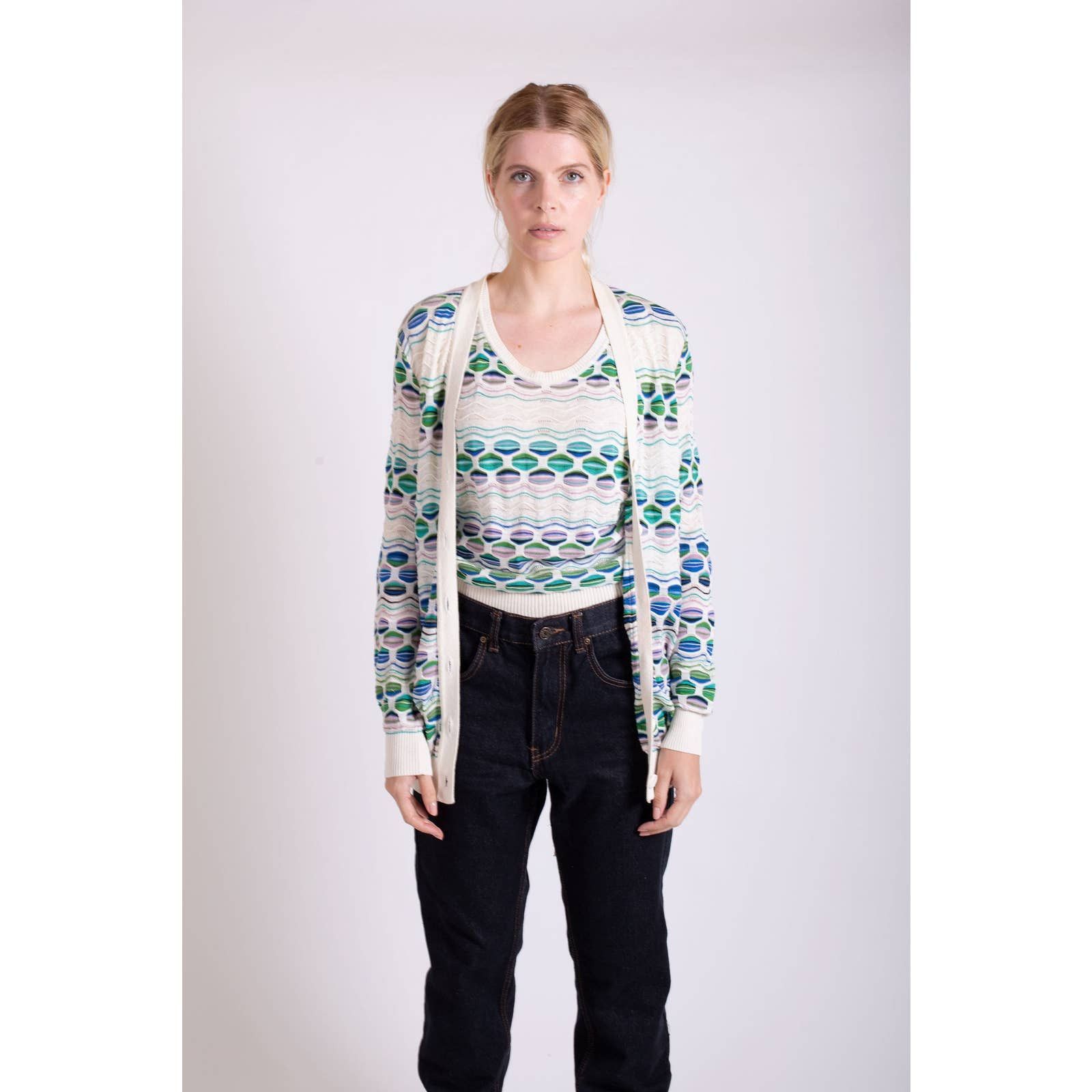 Vintage Missoni Multicolor Zig Zag Twin Set Tank + Cardigan