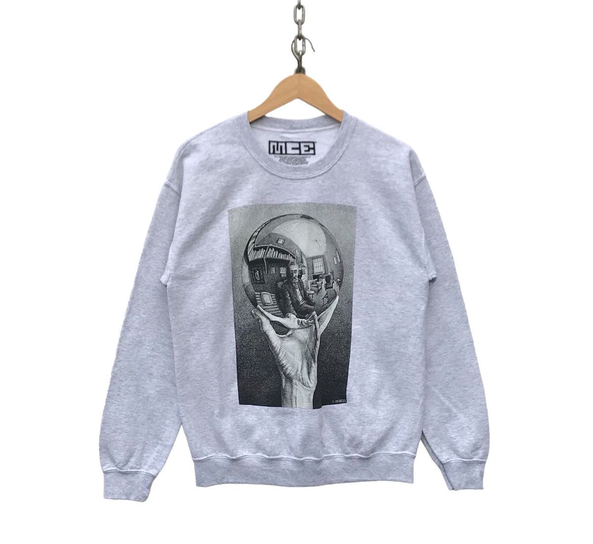 image of Mc Escher Art Graphic Artist Pop Art Sweatshirt in Grey, Men's (Size Small)