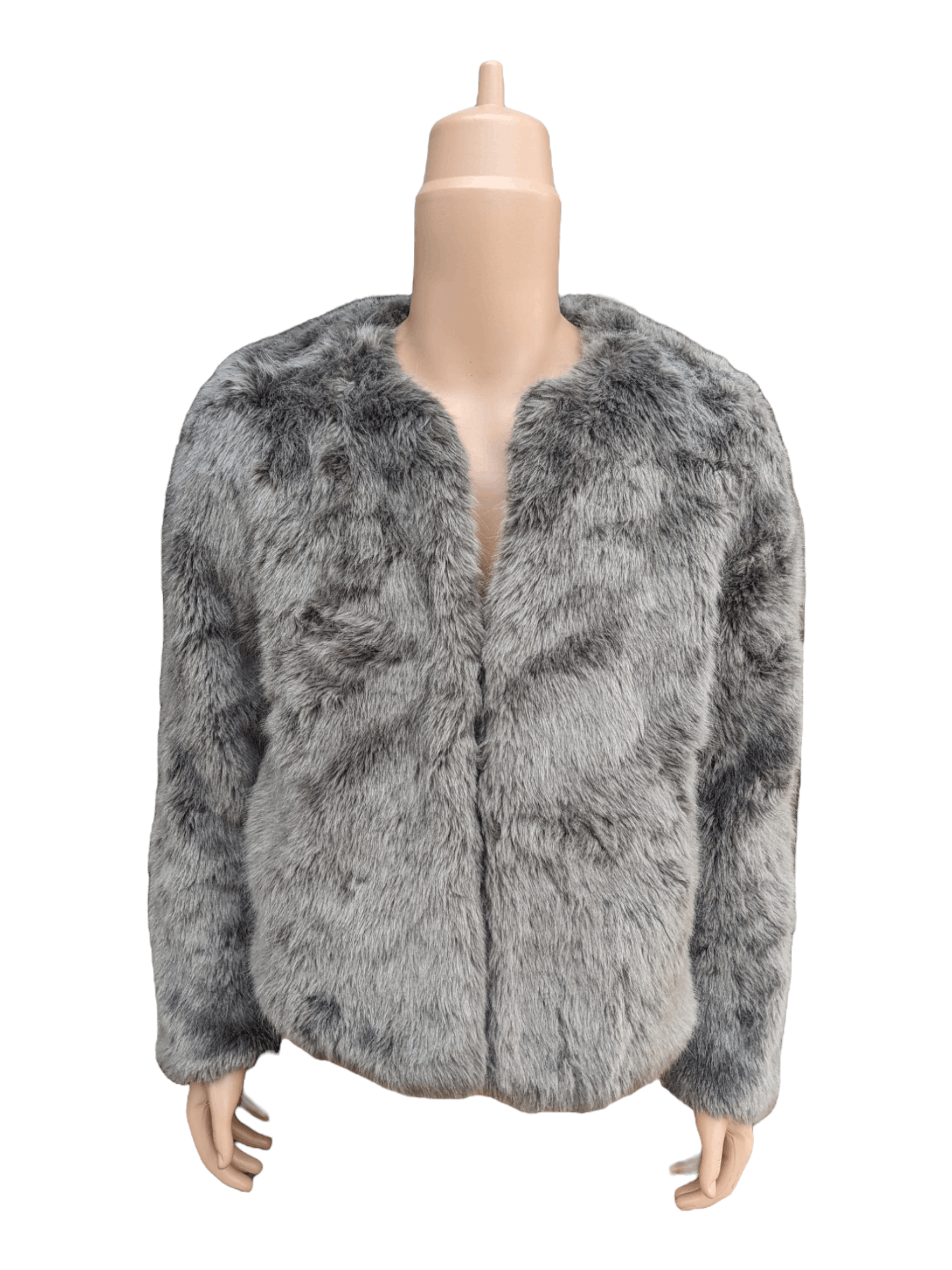 image of Bershka Faux Fur Fuzzy Mohair Cardi Jacket in Grey, Women's (Size Medium)