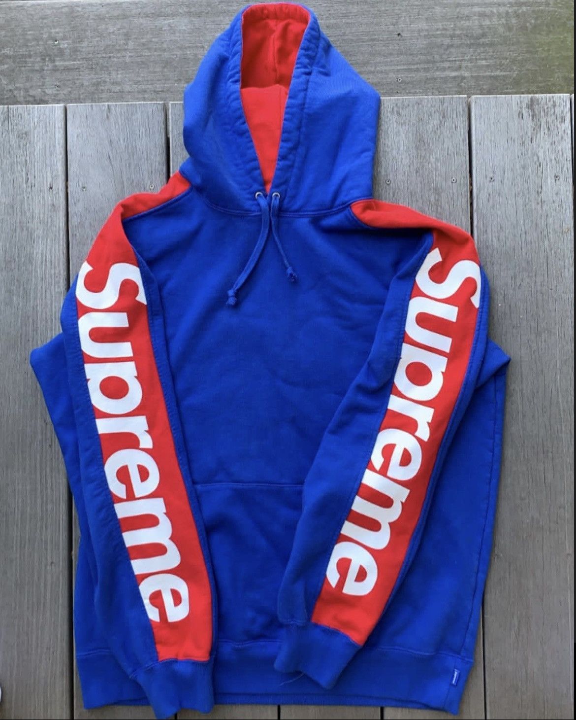 Supreme Sideline SS18 Pullover Hoodie Men's M Royal Blue Red