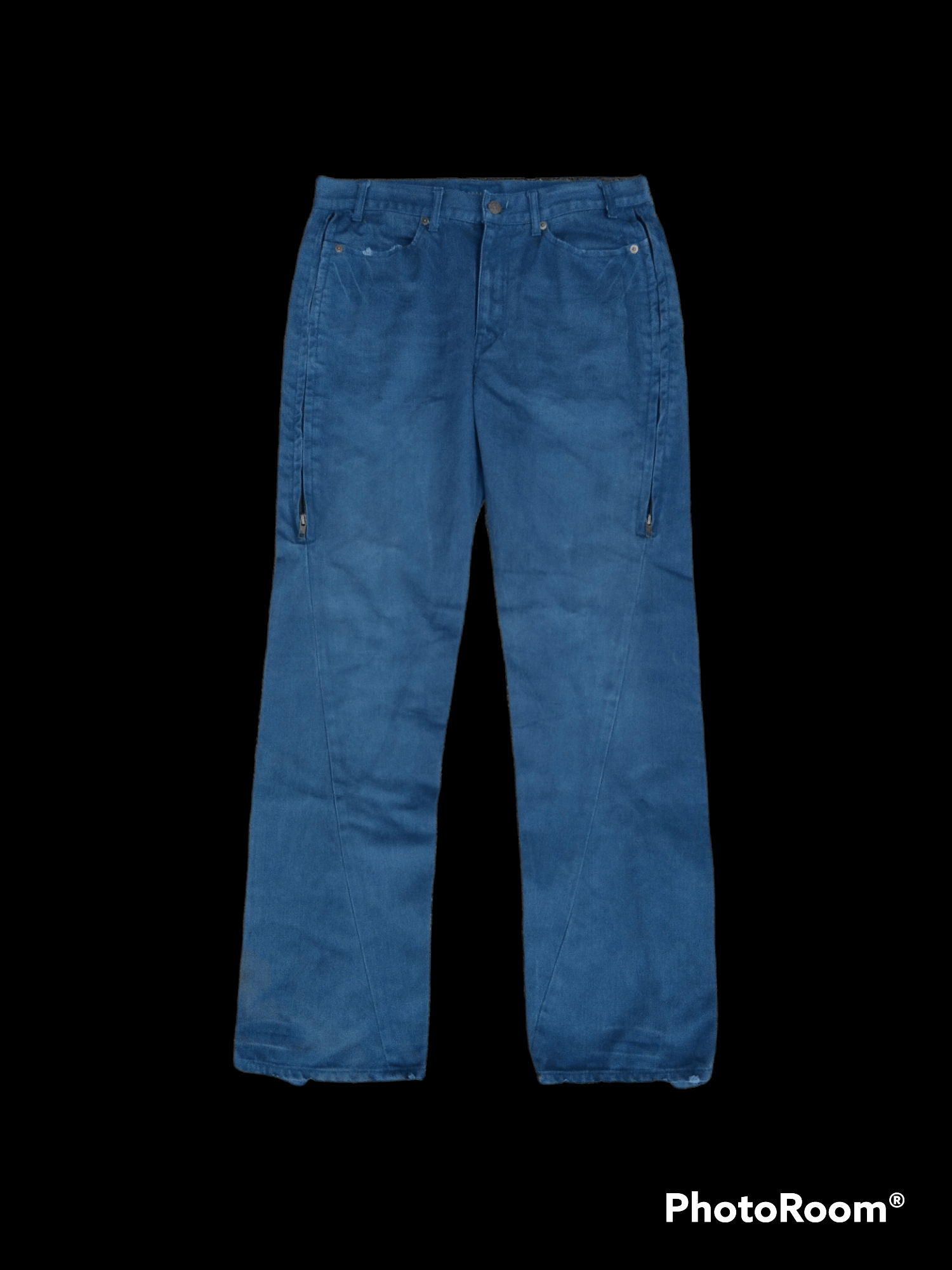 If Six Was Nine × Japanese Brand DiSTRESSED BONDAGE GRAGE BLUE DENIM PANTS Size US 31 - 2 Thumbnail