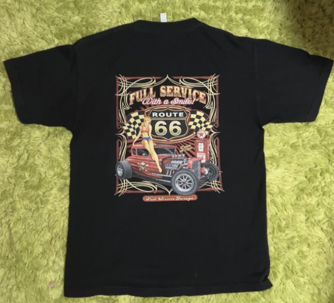 AMERICAN SPIRIT “Route 66 Hot Rod Garage” Muscle Car Spellout Graphic T-Shirt