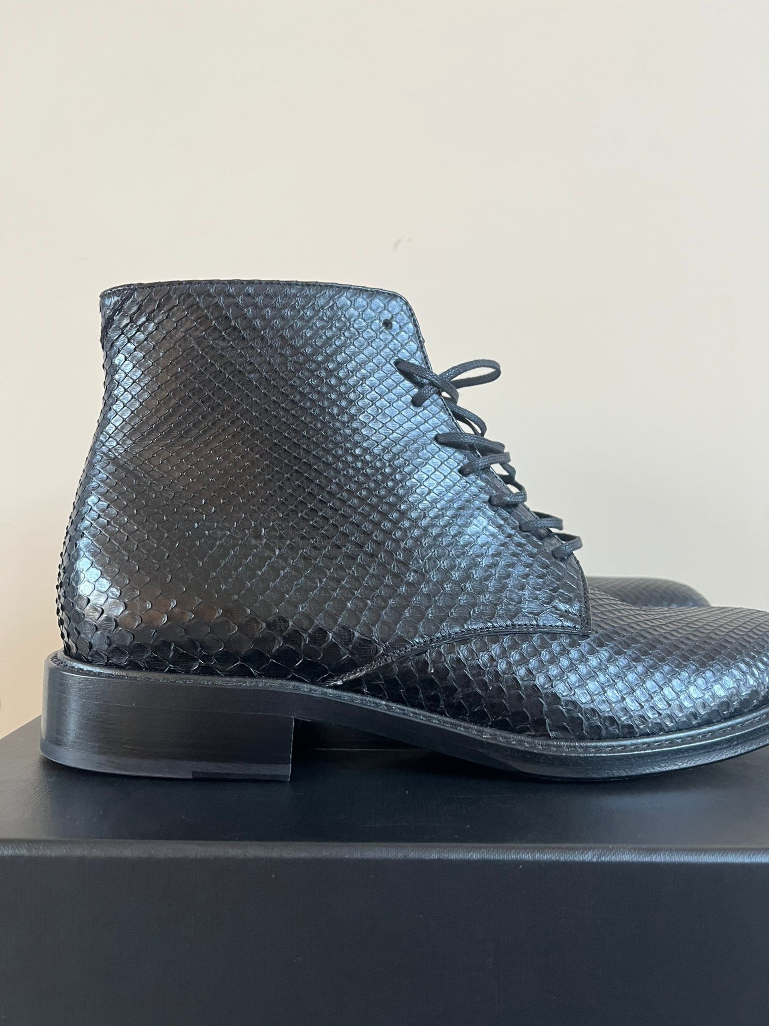 Saint Laurent Paris Army 20 Lace Up Boots with Embossed Python in Black Size US 12 / EU 45 - 3 Thumbnail
