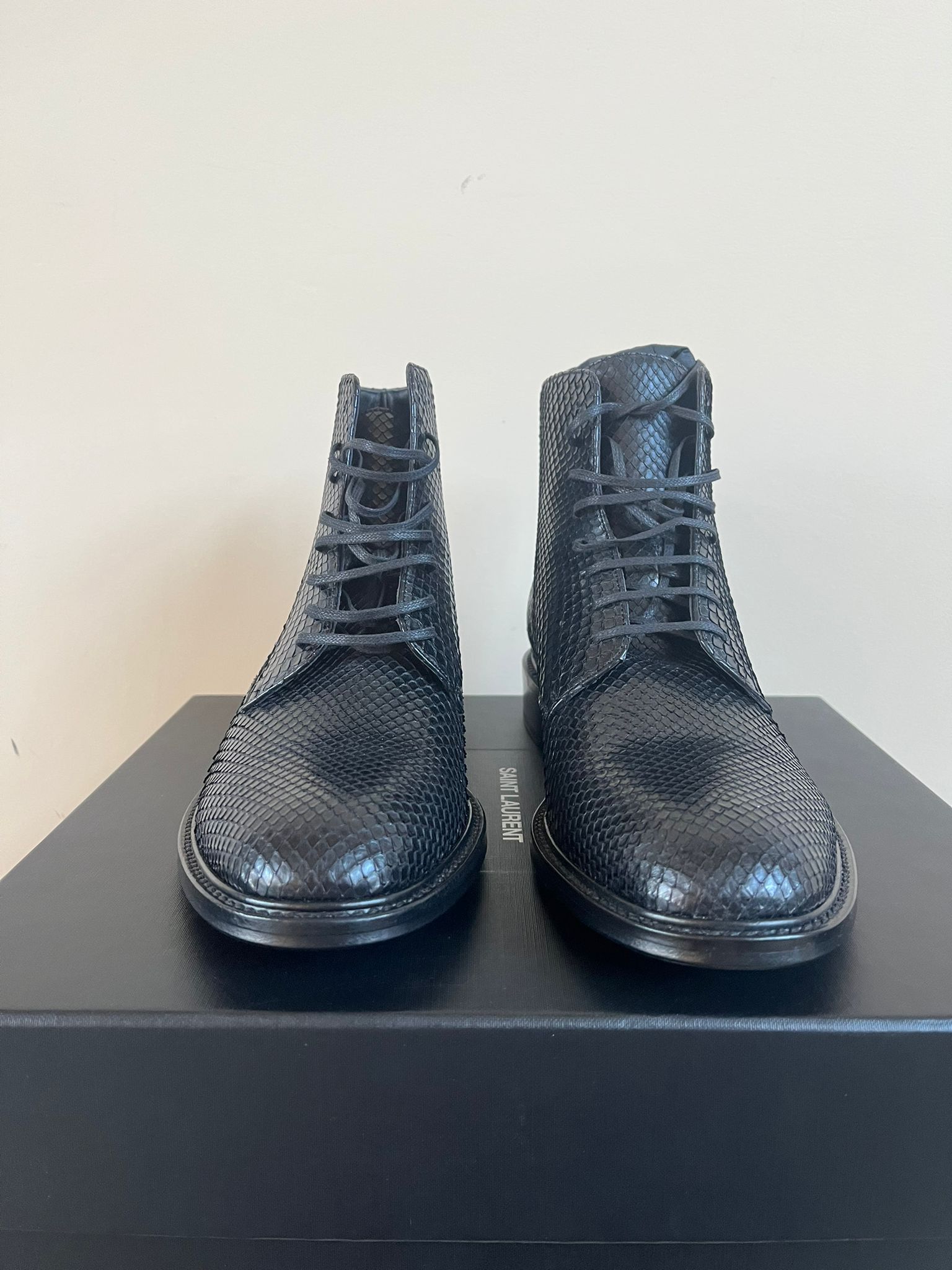 Saint Laurent Paris Army 20 Lace Up Boots with Embossed Python in Black Size US 12 / EU 45 - 9 Thumbnail