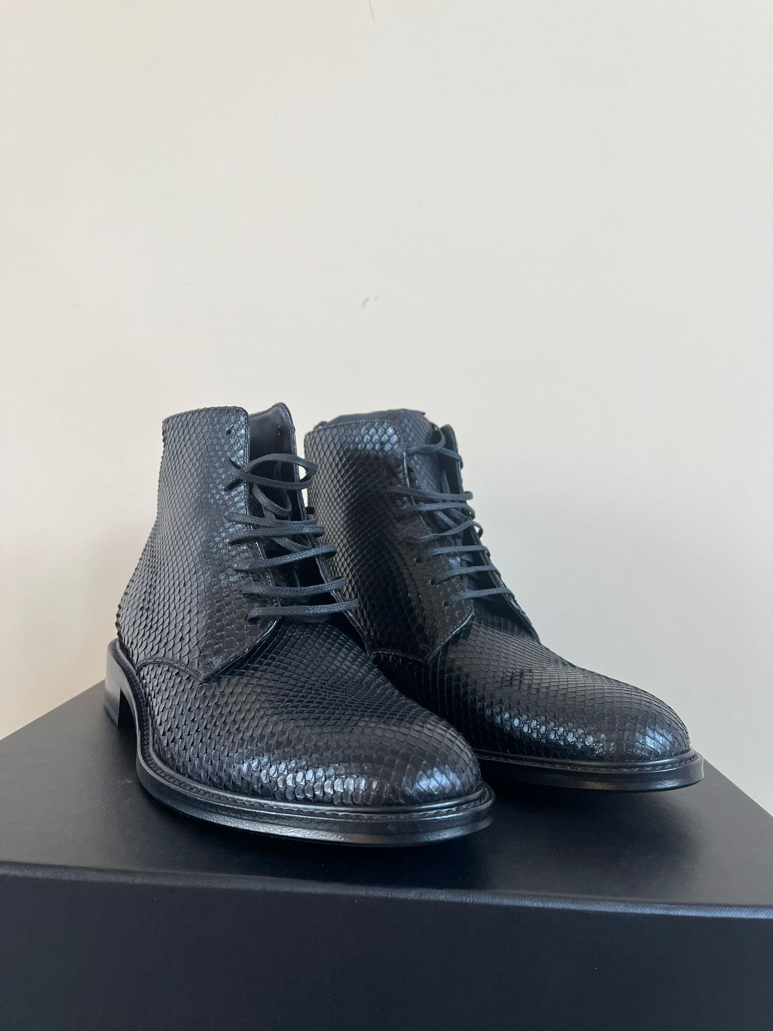Saint Laurent Paris Army 20 Lace Up Boots with Embossed Python in Black Size US 12 / EU 45 - 10 Thumbnail