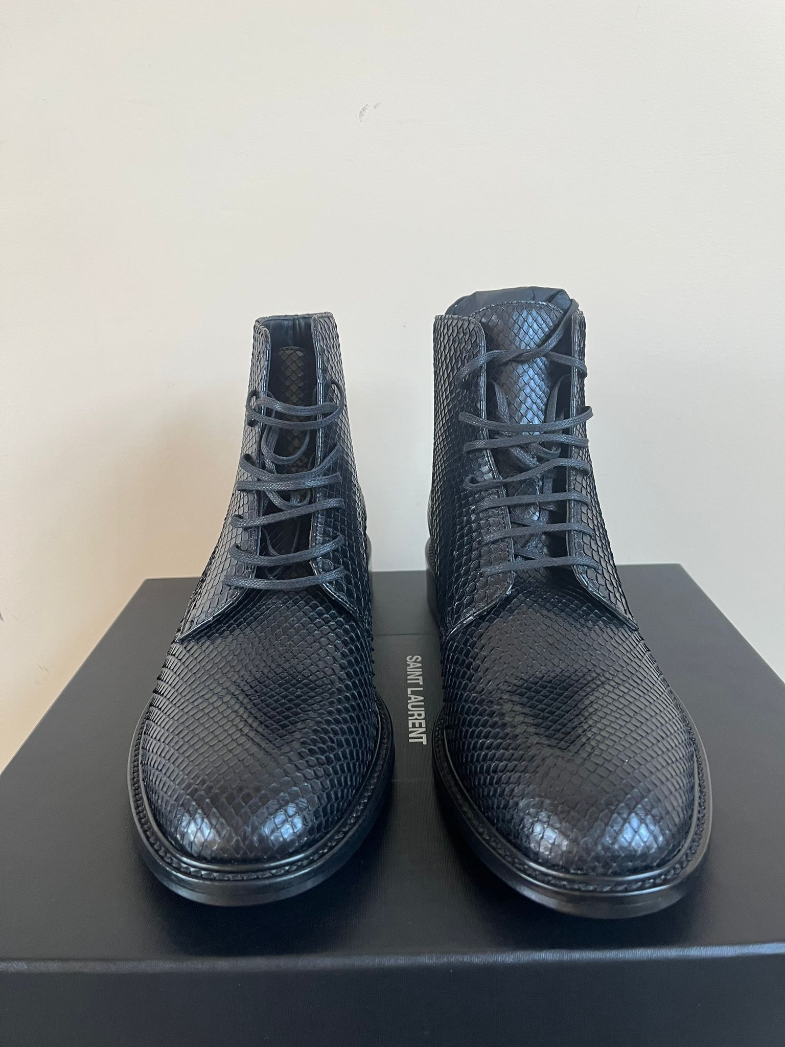 Saint Laurent Paris Army 20 Lace Up Boots with Embossed Python in Black Size US 12 / EU 45 - 11 Thumbnail