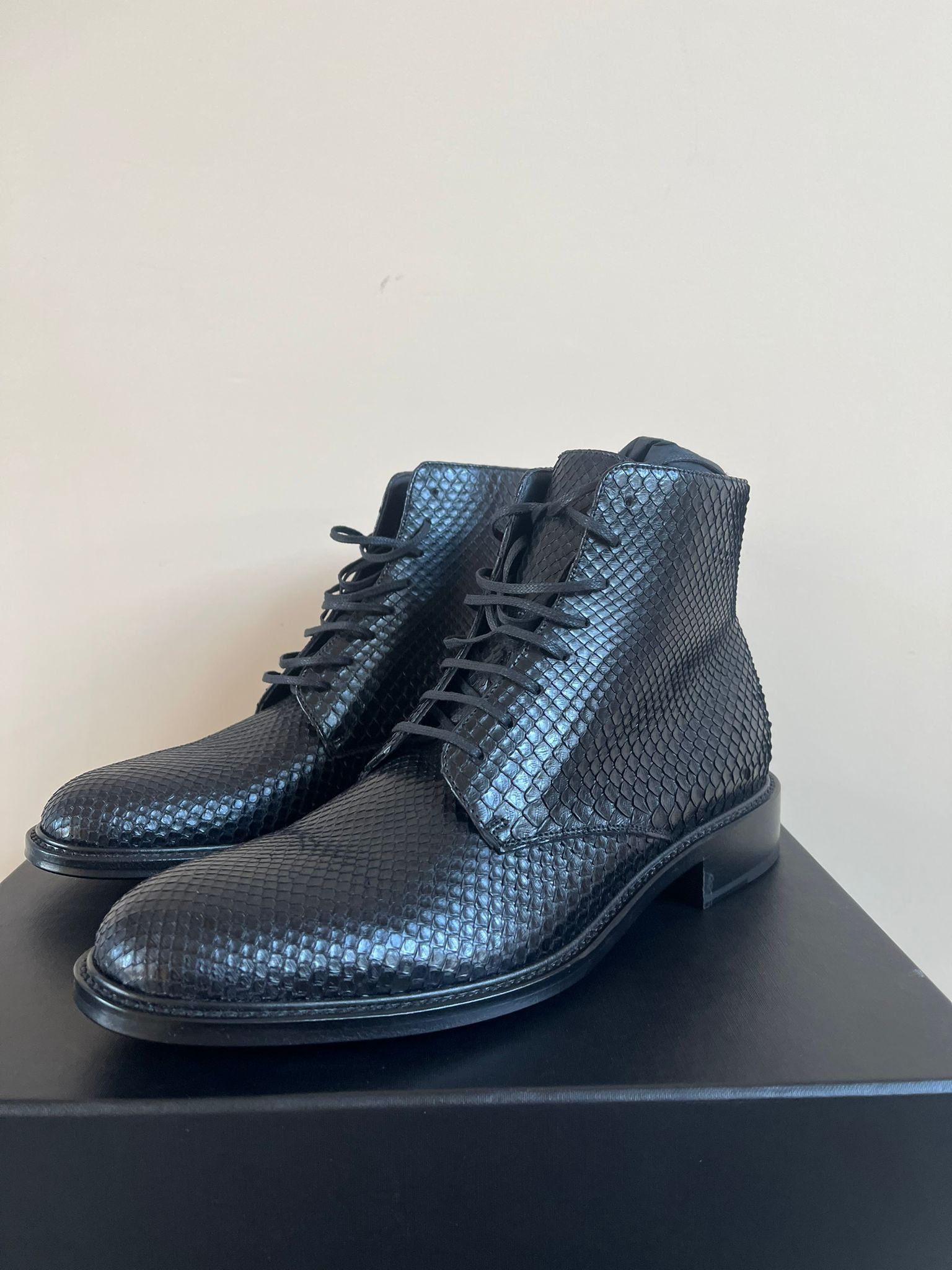 Saint Laurent Paris Army 20 Lace Up Boots with Embossed Python in Black Size US 12 / EU 45 - 12 Thumbnail