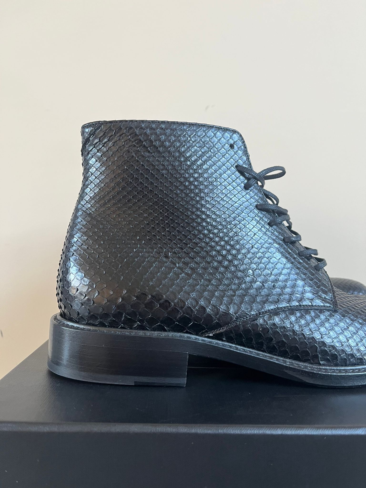 Saint Laurent Paris Army 20 Lace Up Boots with Embossed Python in Black Size US 12 / EU 45 - 4 Thumbnail