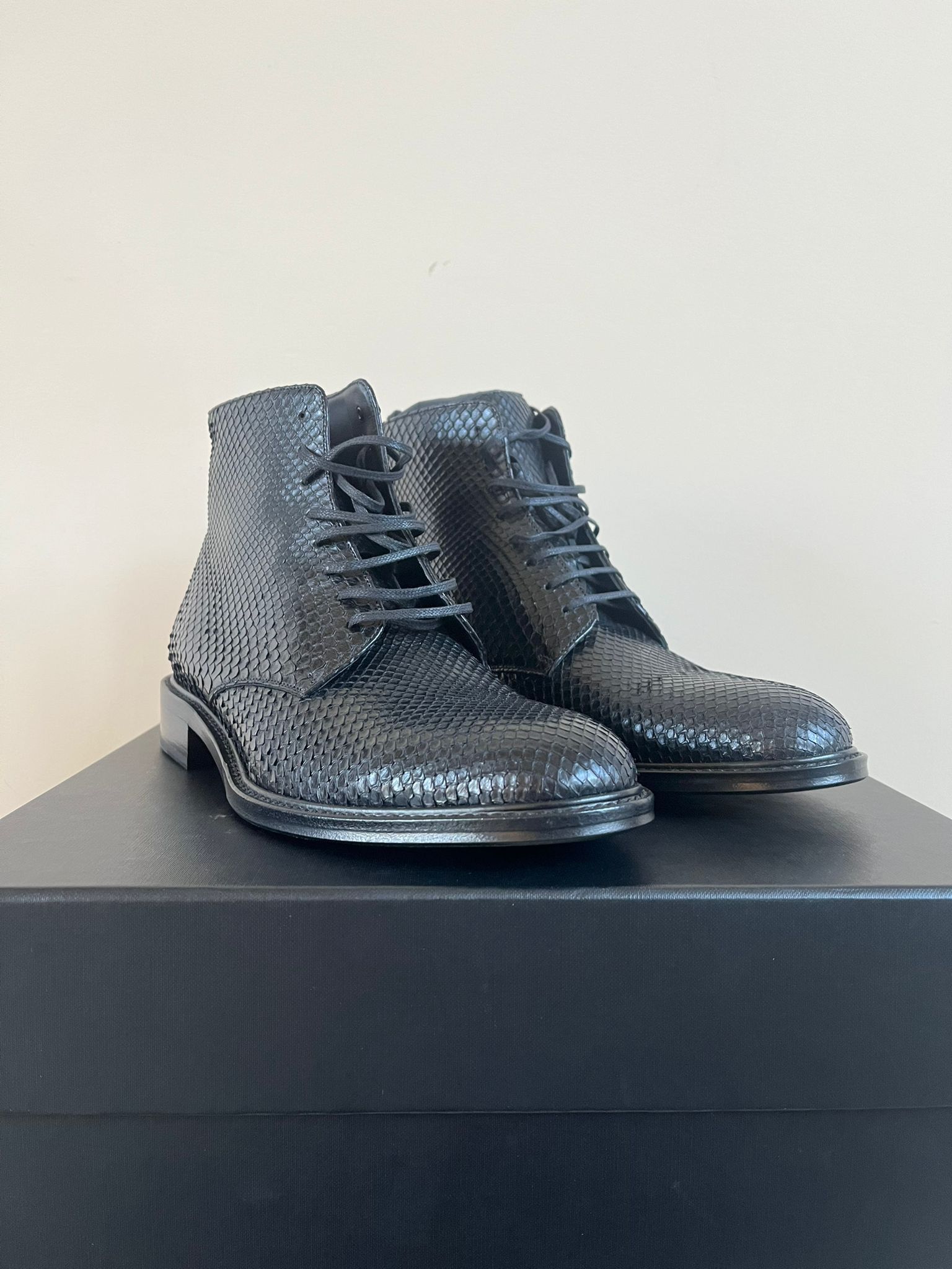 Saint Laurent Paris Army 20 Lace Up Boots with Embossed Python in Black Size US 12 / EU 45 - 5 Thumbnail