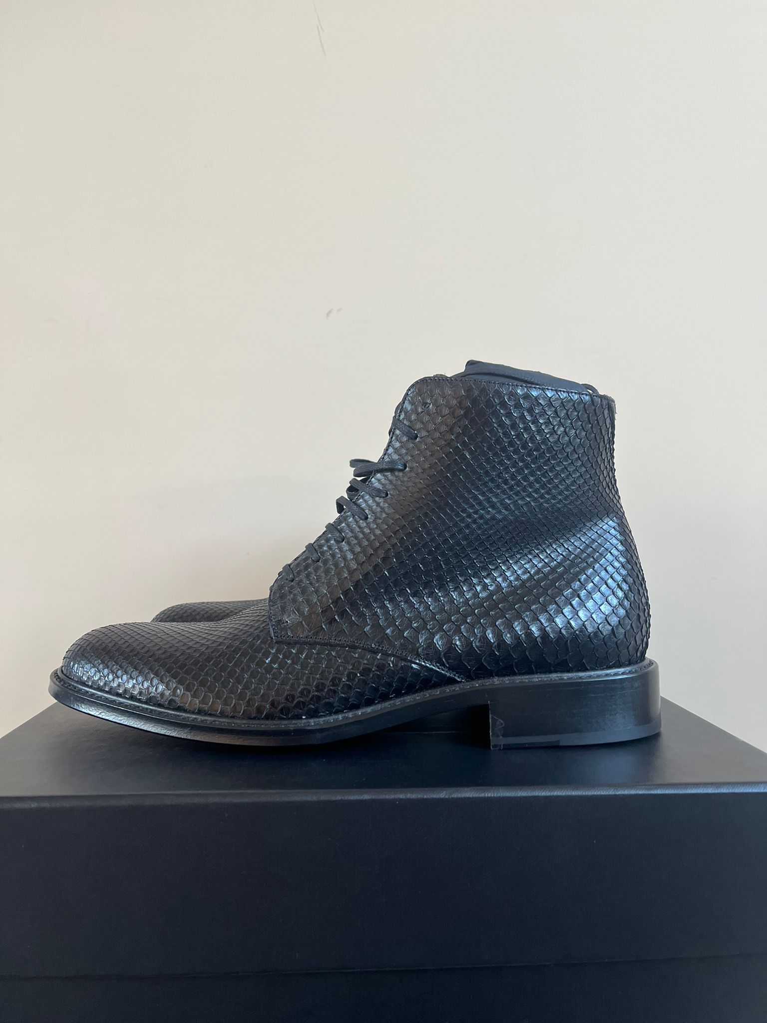 Saint Laurent Paris Army 20 Lace Up Boots with Embossed Python in Black Size US 12 / EU 45 - 15 Thumbnail