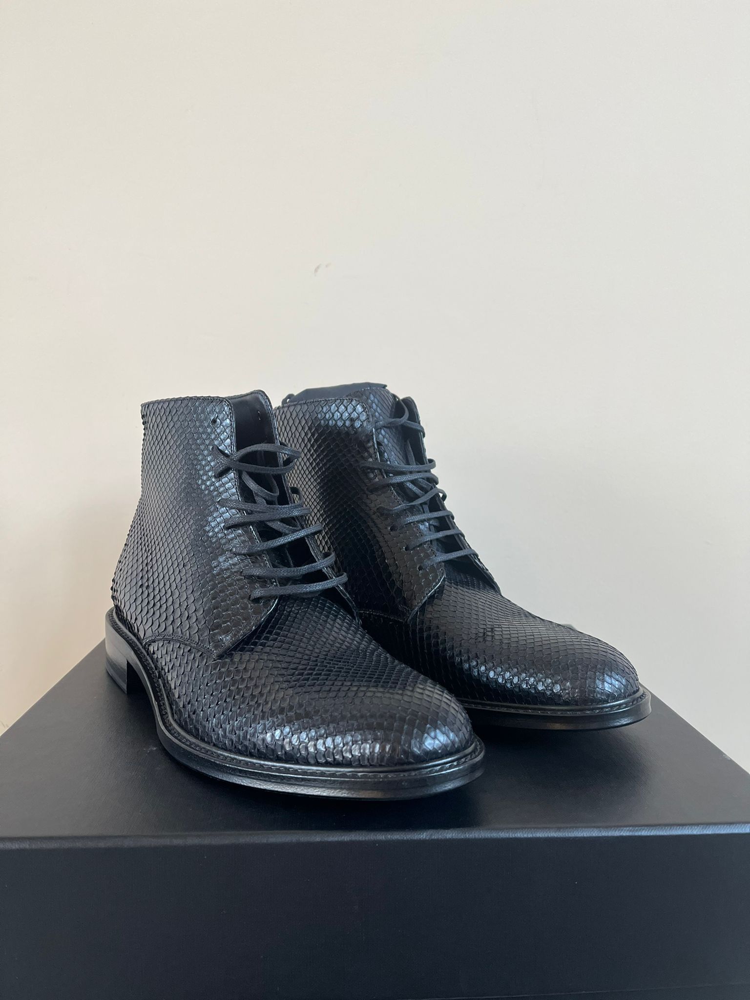 Saint Laurent Paris Army 20 Lace Up Boots with Embossed Python in Black Size US 12 / EU 45 - 8 Thumbnail
