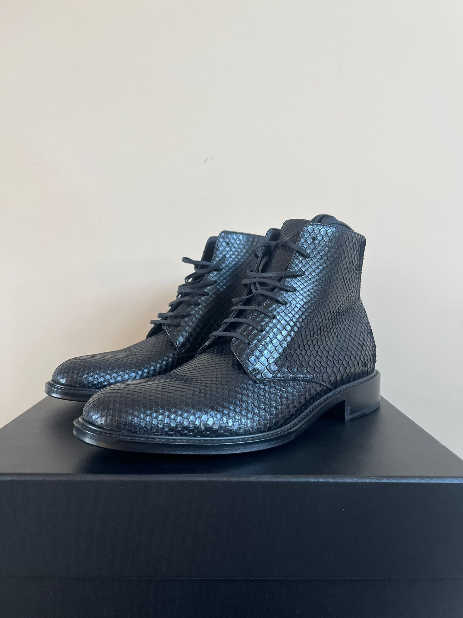Saint Laurent Paris Army 20 Lace Up Boots with Embossed Python in Black Size US 12 / EU 45 - 13 Thumbnail
