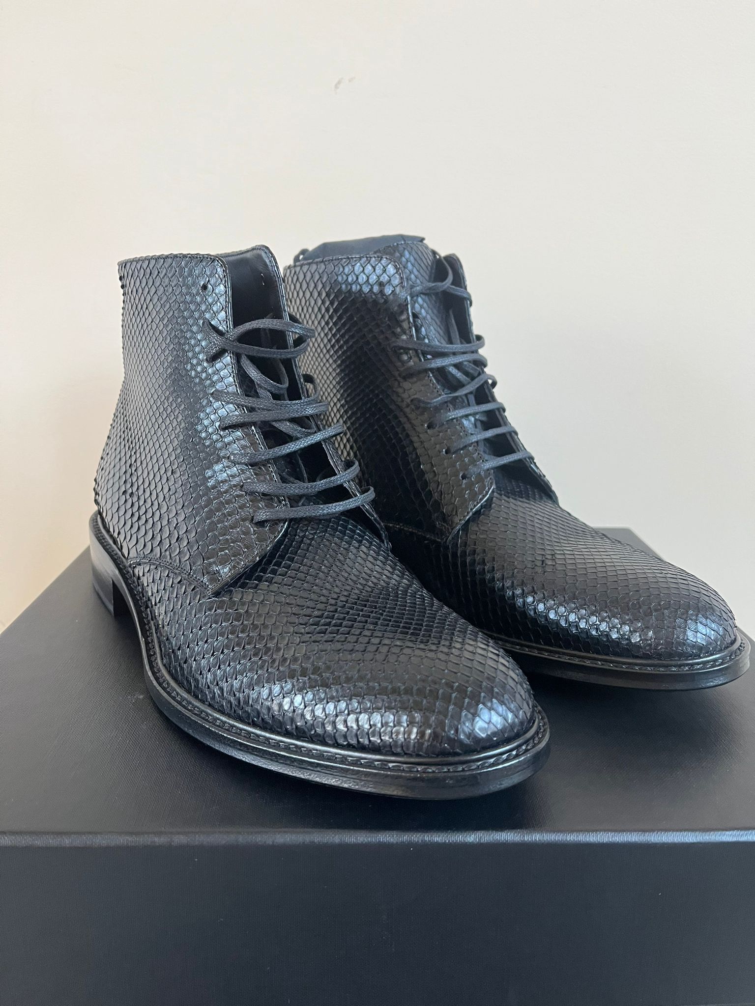 Saint Laurent Paris Army 20 Lace Up Boots with Embossed Python in Black Size US 12 / EU 45 - 7 Thumbnail