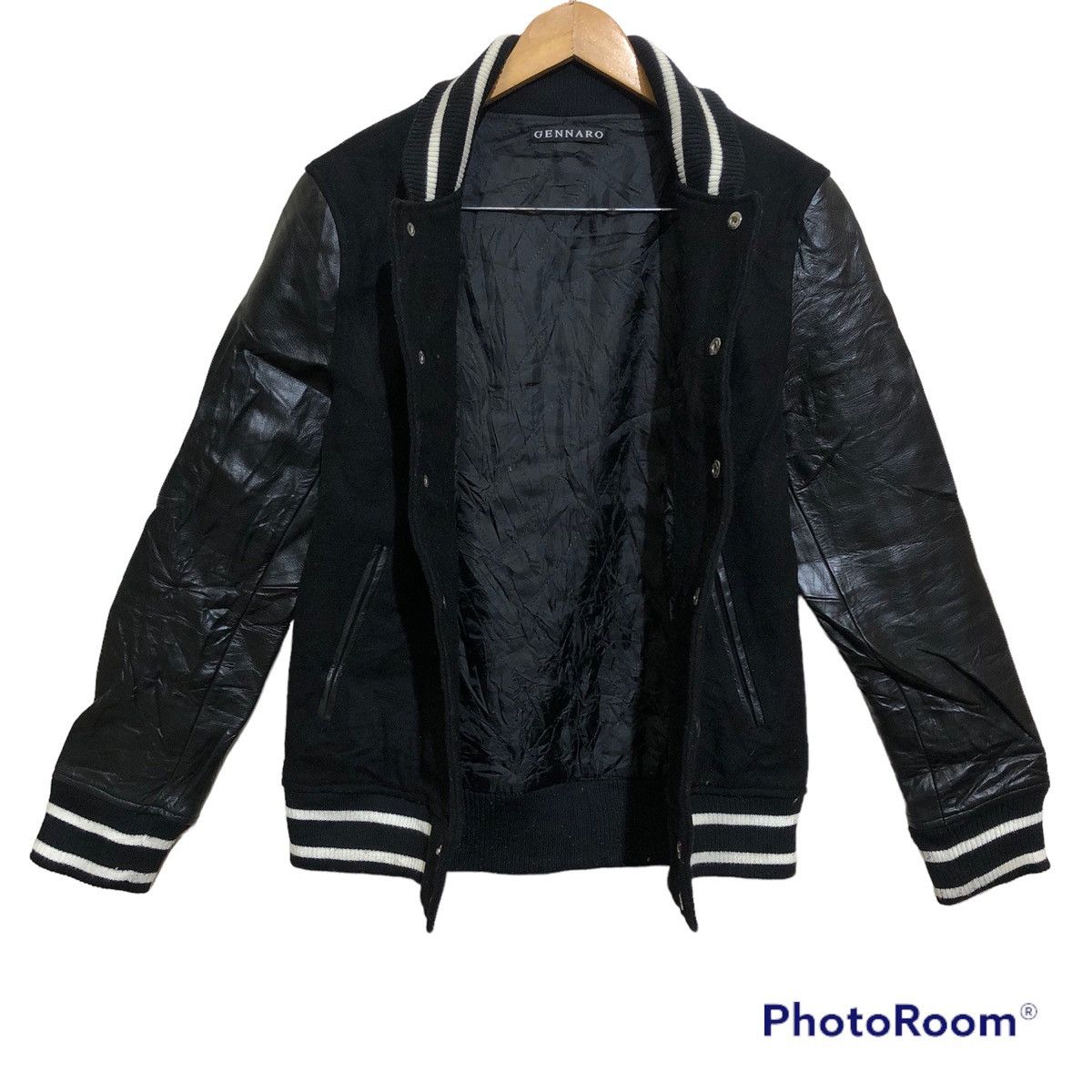 Other Rare‼️🔥Gennaro Blank Black Varsity Leather Sleeve Jacket Size US S / EU 44-46 / 1 - 3 Thumbnail
