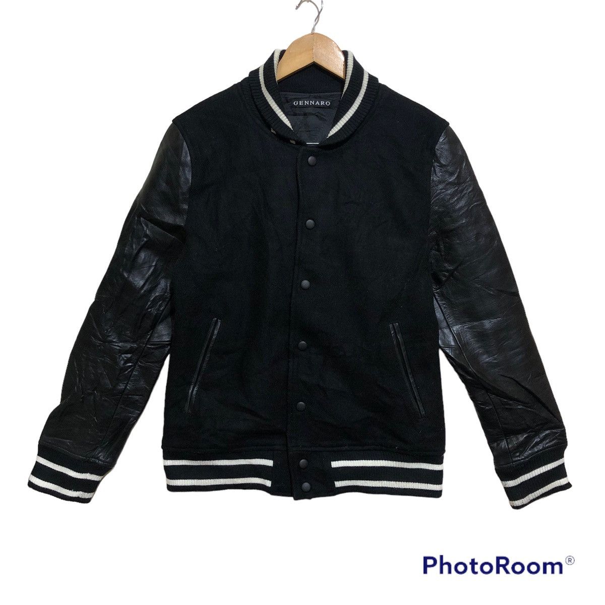 Other Rare‼️🔥Gennaro Blank Black Varsity Leather Sleeve Jacket Size US S / EU 44-46 / 1 - 1 Thumbnail