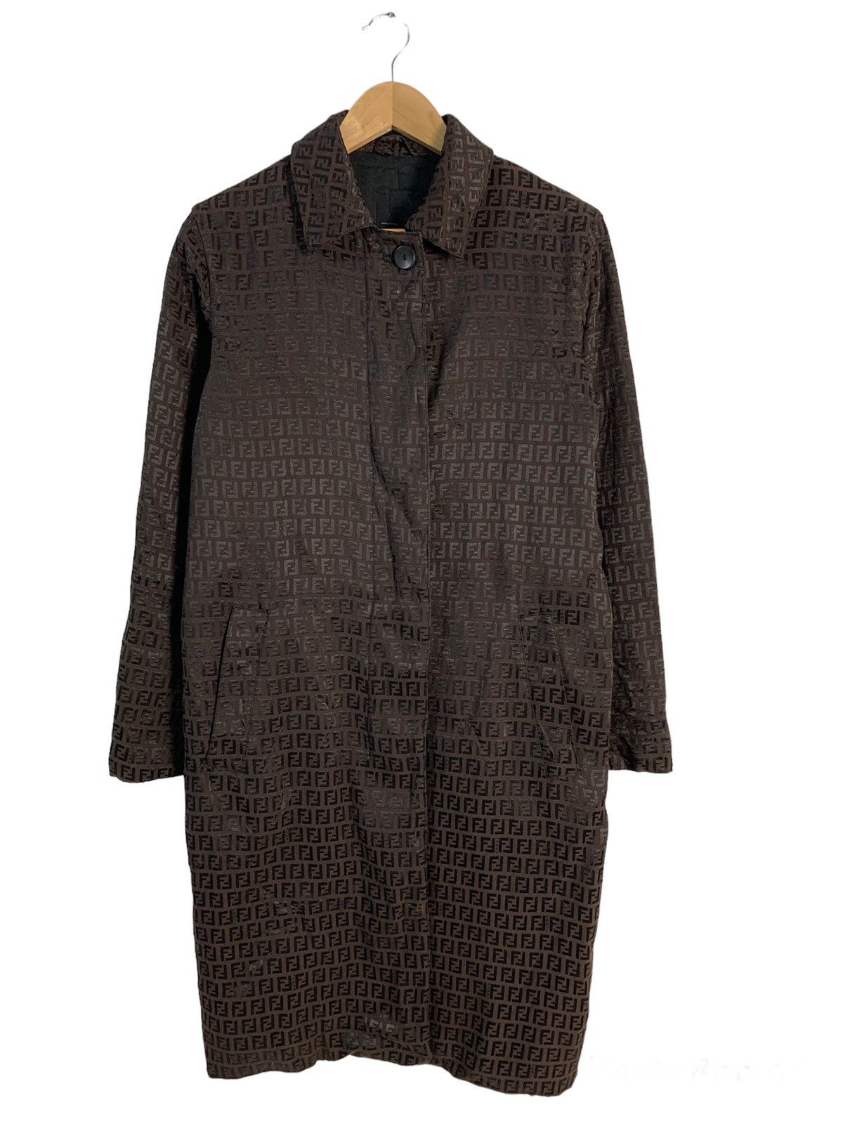 image of Fendi Monogram Overcoat in Brown, Men's (Size Medium)