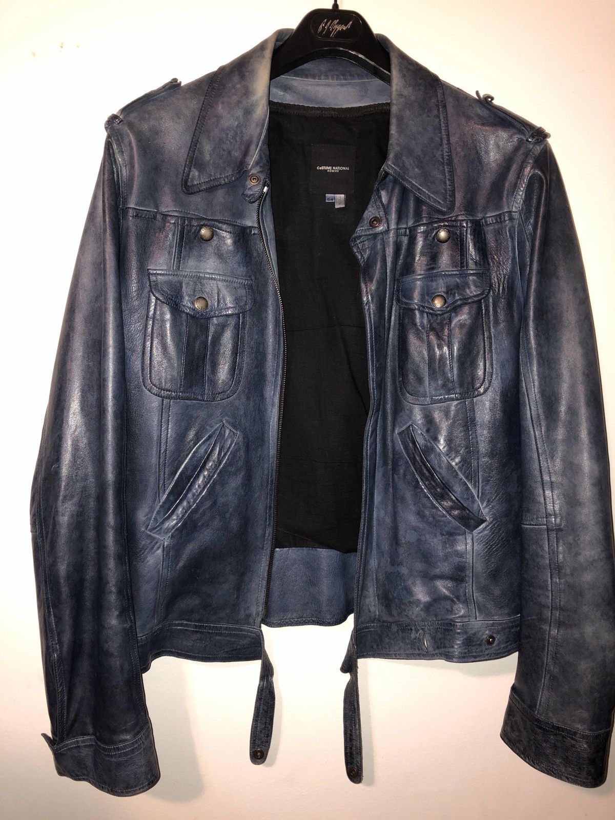 Costume National Leather Jacket Dark Navy Size US M / EU 48-50 / 2 - 2 Thumbnail