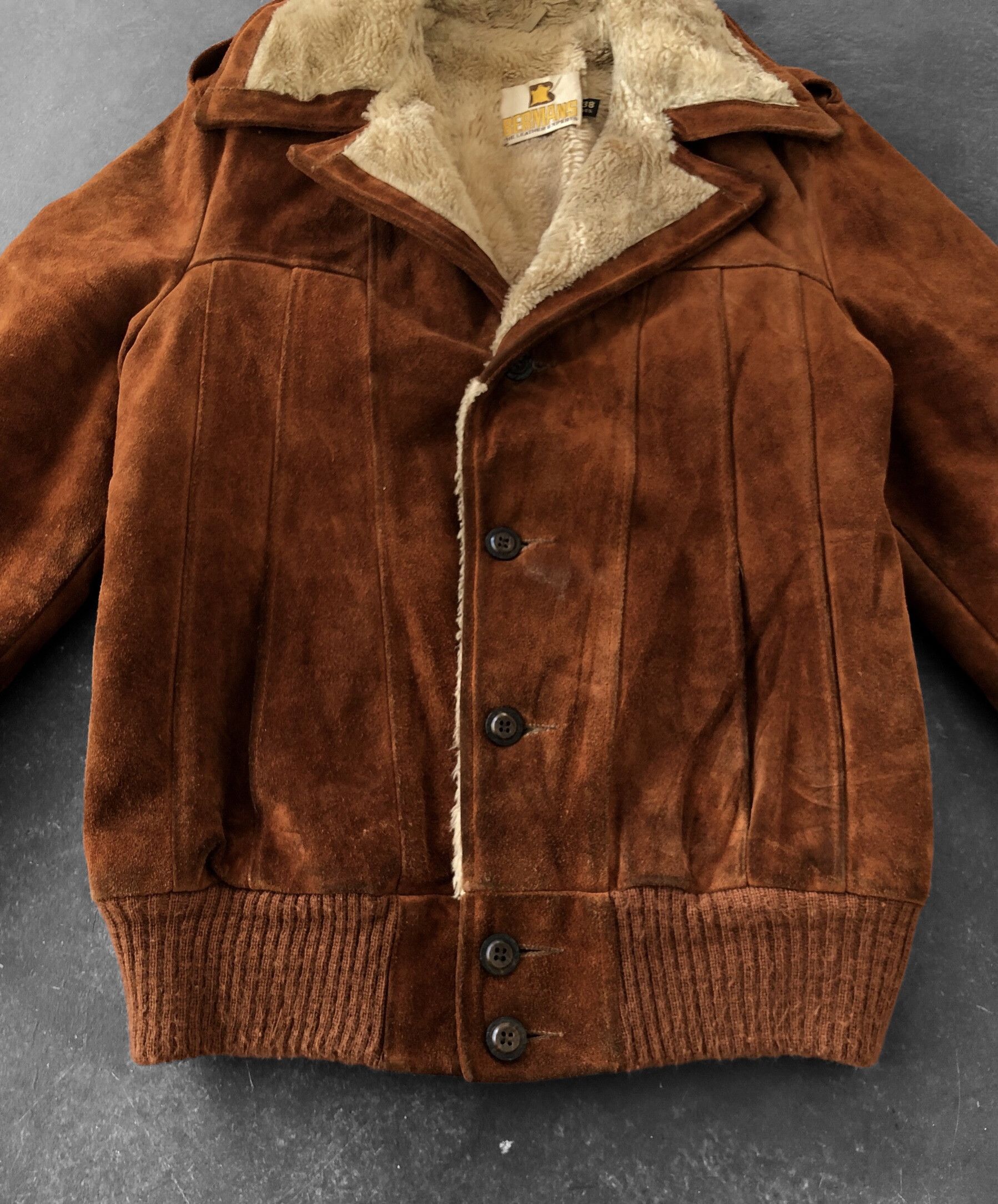 Genuine Leather RARE🔥VINTAGE 80’S BERMANS SHEARLING SUEDE LEATHER JACKET Size US M / EU 48-50 / 2 - 5 Thumbnail
