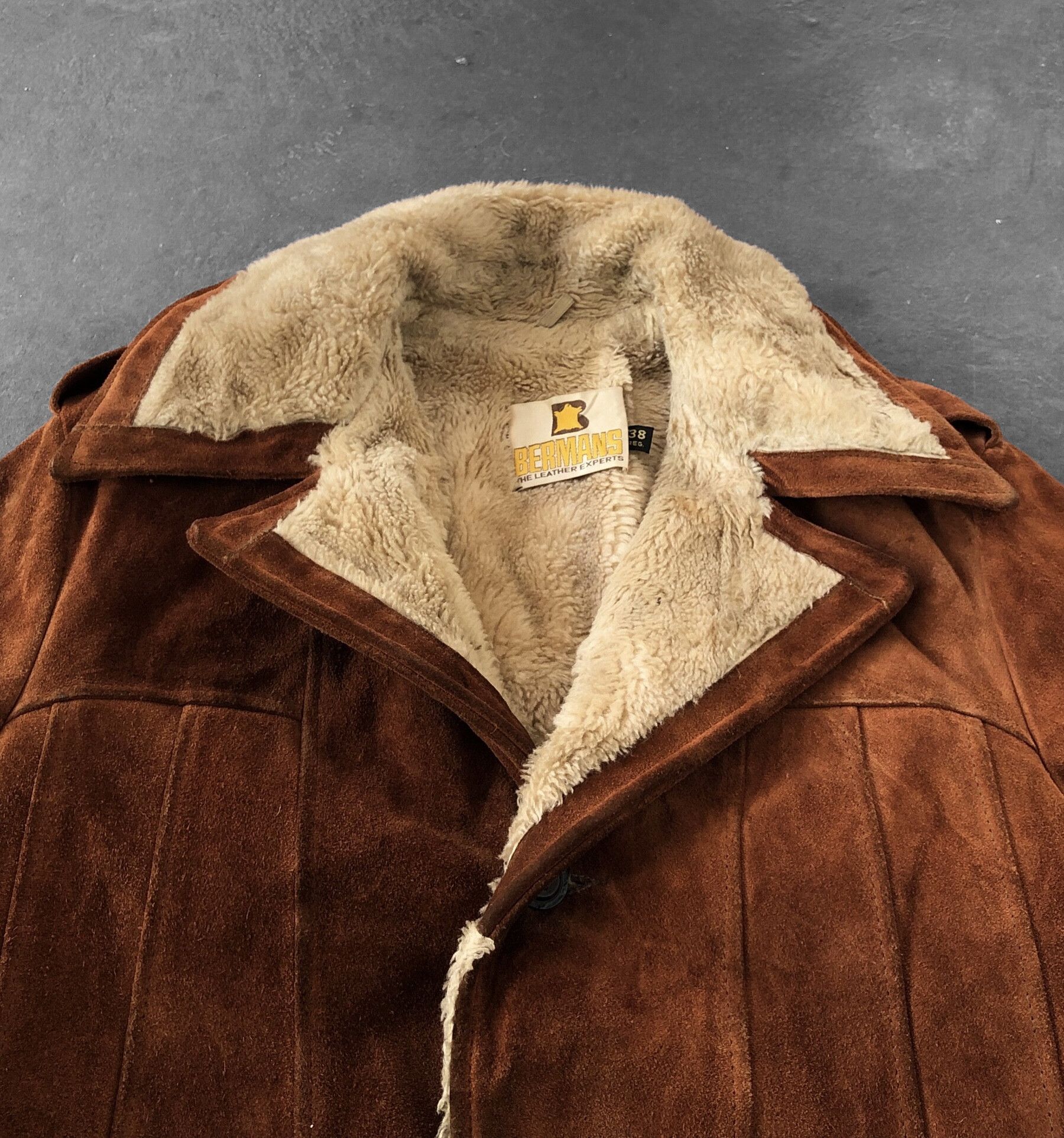 Genuine Leather RARE🔥VINTAGE 80’S BERMANS SHEARLING SUEDE LEATHER JACKET Size US M / EU 48-50 / 2 - 4 Thumbnail