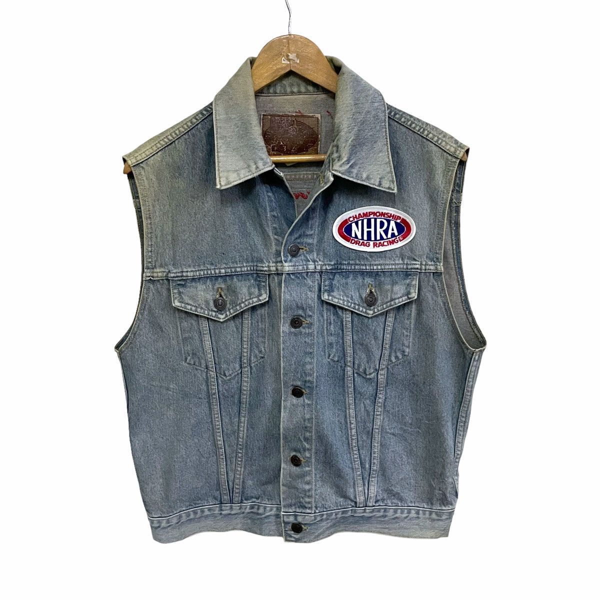 NASCAR × Vintage 💥 90s NHRA NASCAR RACING CUSTOM DENIM JACKET VEST Size US M / EU 48-50 / 2 - 6 Thumbnail