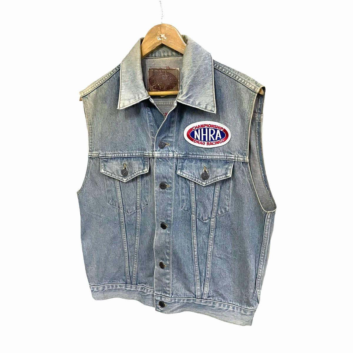 NASCAR × Vintage 💥 90s NHRA NASCAR RACING CUSTOM DENIM JACKET VEST Size US M / EU 48-50 / 2 - 4 Thumbnail
